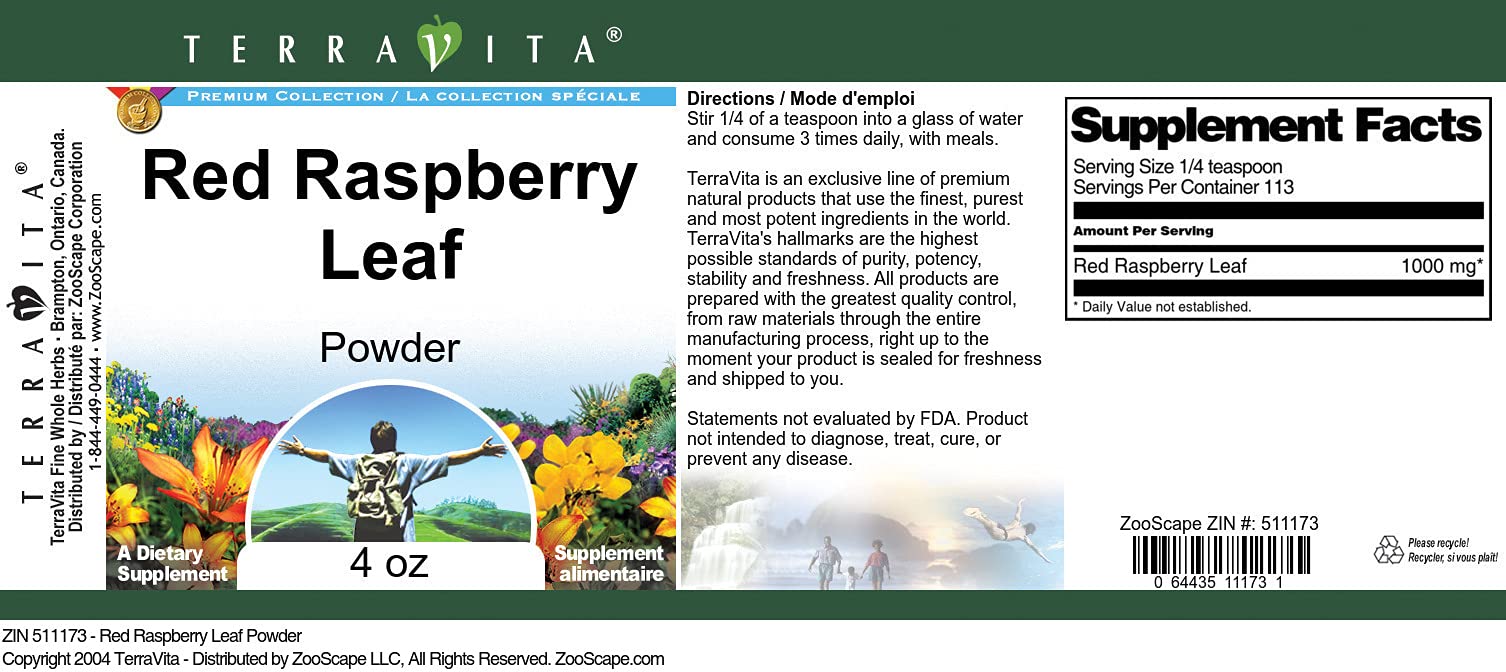 Organic Red Raspberry Leaf Powder 4 oz (113g) - Natural Herbal Supplement for Women's Health, Fertility & Pregnancy Support - Use in Teas, Smoothies & DIY Skincare