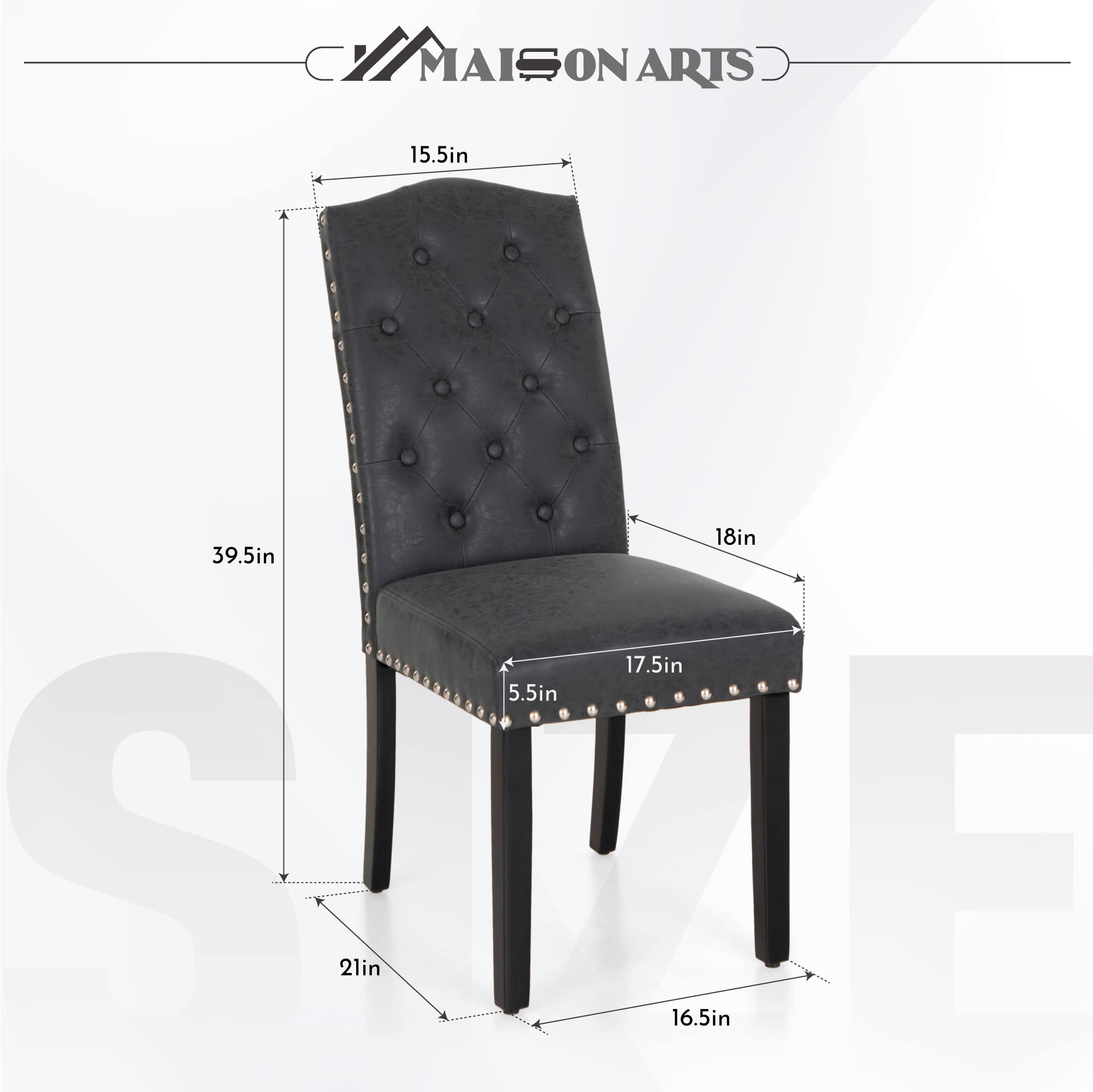 Premium Faux Leather Dining Chairs Set of 6 - Modern Upholstered Tufted Kitchen Chairs with Nailhead Trim & Solid Wood Legs - Elegant Parsons Chairs for Dining Room, Restaurant or Home Decor (Black)