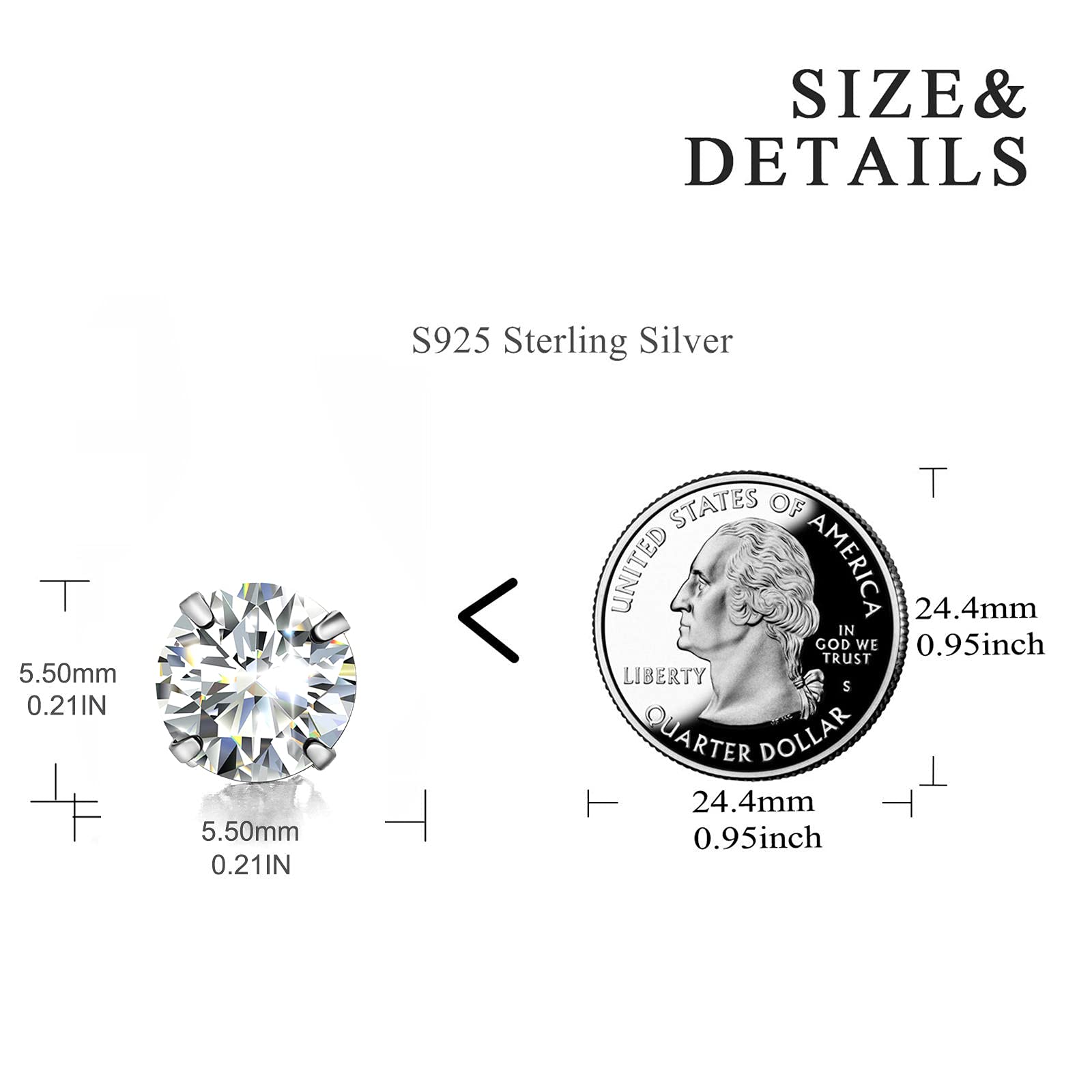 POPLYKE 925 Sterling Silver CZ Stud Earrings for Women & Men - Cubic Zirconia Hypoallergenic Earrings - Perfect for Everyday Wear, Gifts & Special Occasions