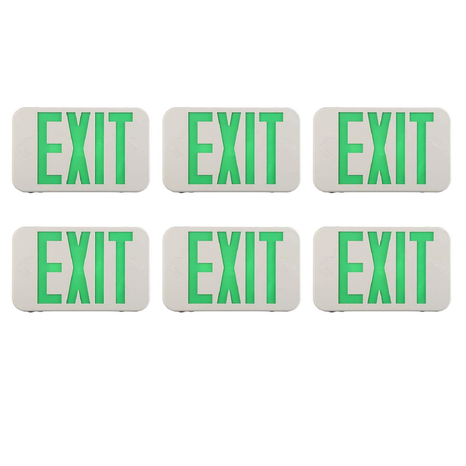 SPECTSUN 6-Pack LED Exit Sign with Battery Backup - Green Emergency Exit Light, 120V/277V Hardwired Combo with Arrow, Wall/Ceiling Mount Fire Safety Sign - Perfect for Offices, Schools, and Commercial Buildings