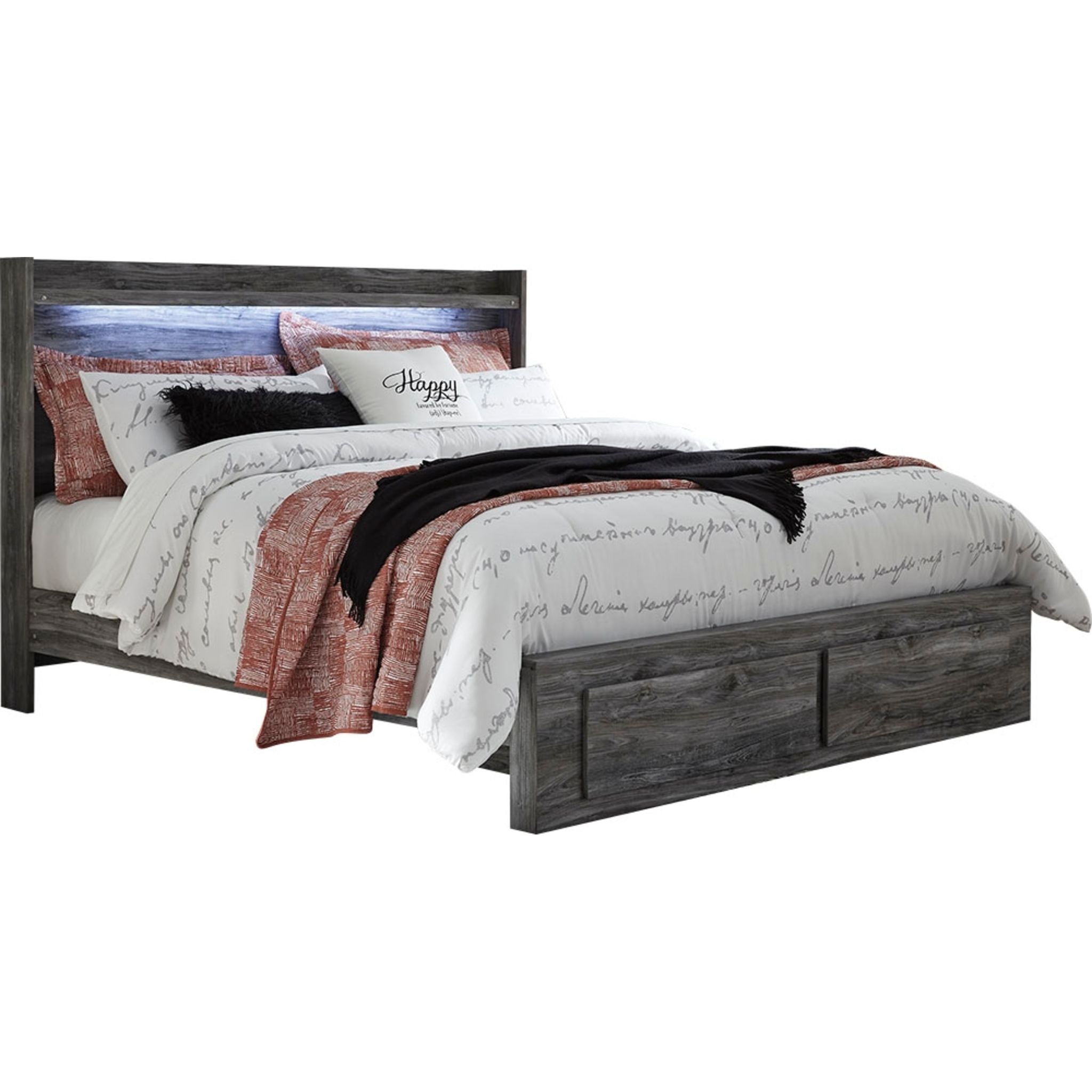 Baystorm King Size Storage Bed with Underbed Drawers - Gray Upholstered Platform Bed Frame for Master Bedroom, Guest Room, or Small Space Saving Solution