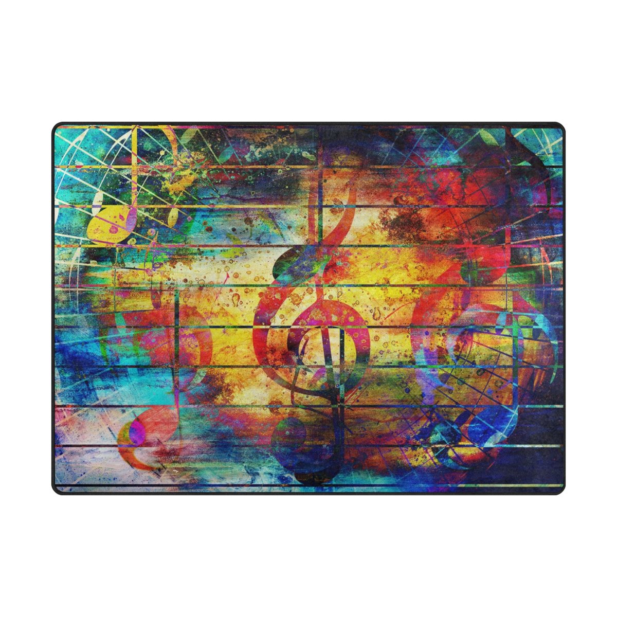 ALAZA Shabby Chic Music Note Abstract Area Rug - 7' x 5' Non-Slip Living Room & Bedroom Rug - Perfect for Boho Home Decor, Nursery, and Dorm Room