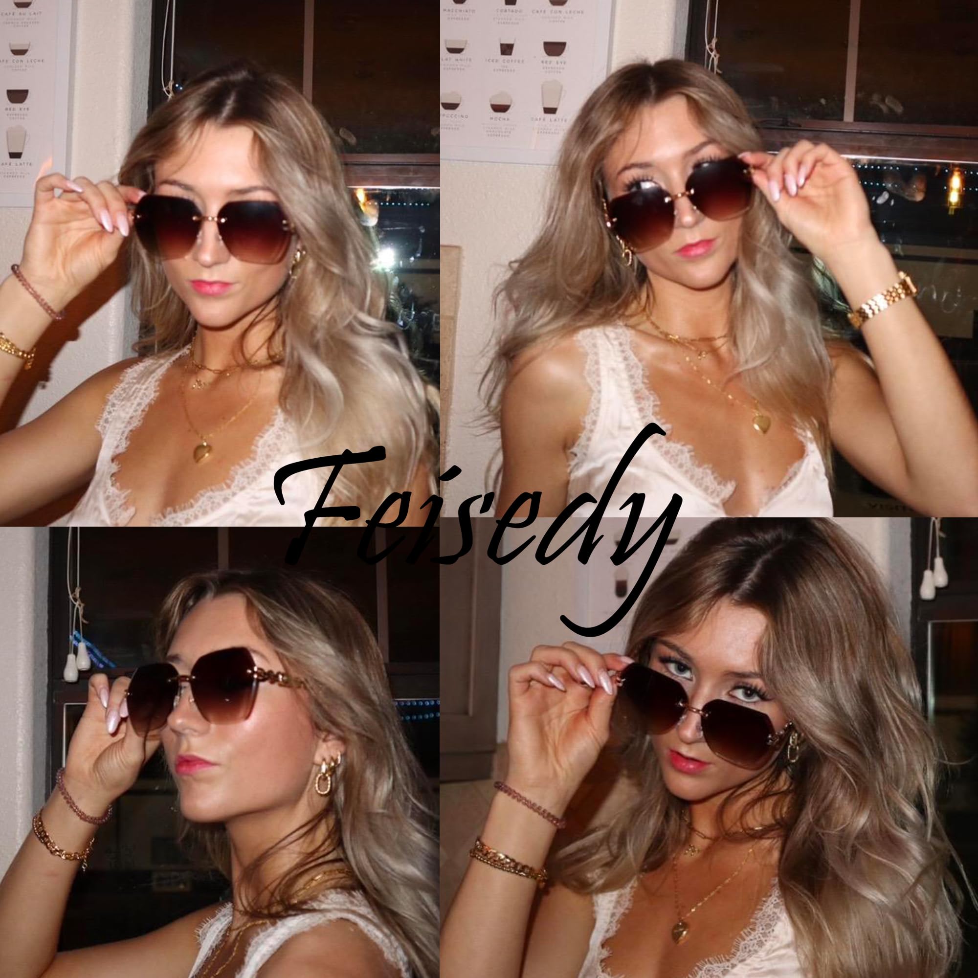 Trendy Hexagonal Rimless Sunglasses for Women - Gradient Lenses for Outdoor Fashion