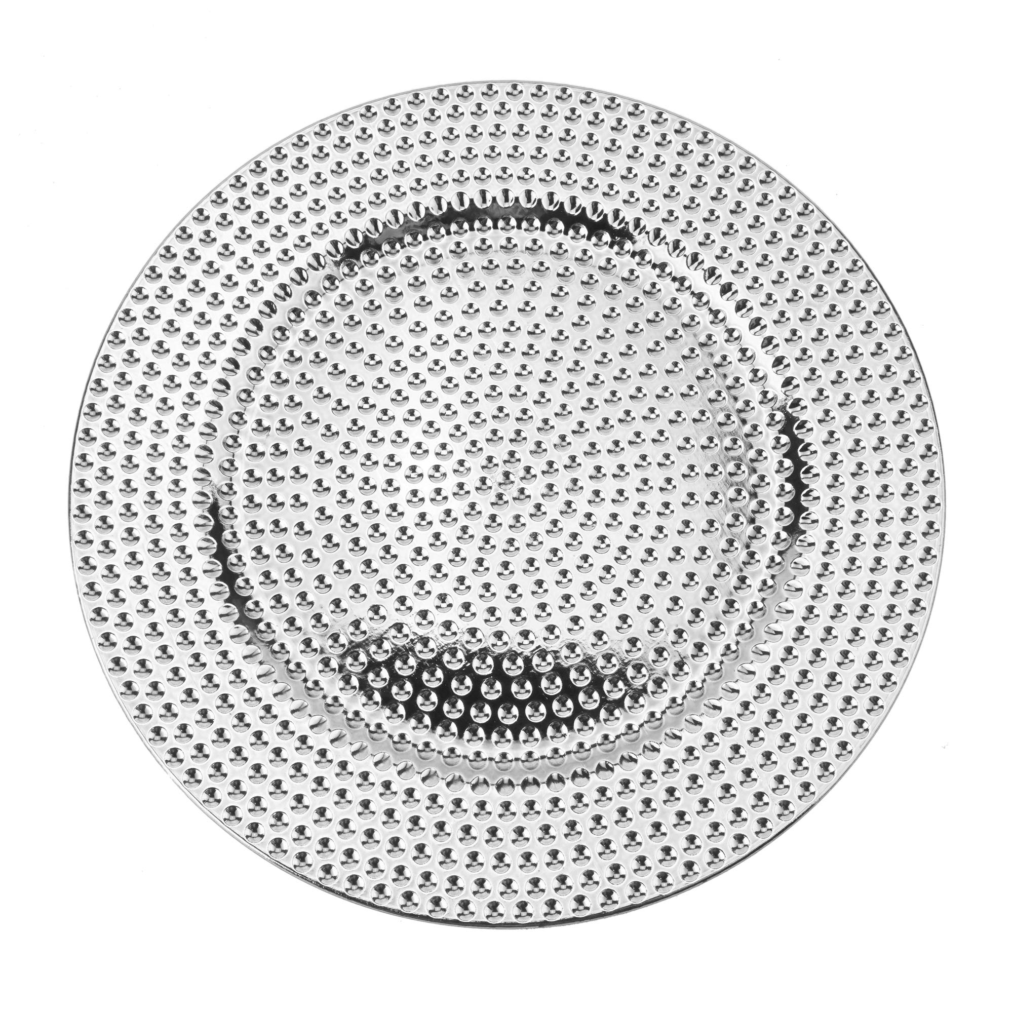 Homeford 13-Inch Silver Hammered Textured Plastic Charger Plates - Elegant Dinnerware for Weddings, Parties & Formal Dining - Set of 6