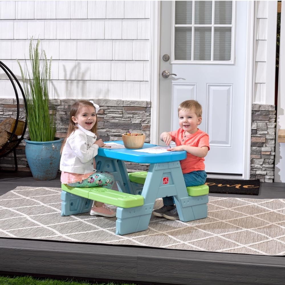 Step2 Sun & Shadel Kids Picnic Table with Removable Umbrella - Durable Plastic Indoor/Outdoor Play Table for Toddlers Ages 1.5-4 Years - Fits 4 Children - Perfect for Backyard, Patio, Playroom & Preschool Activities