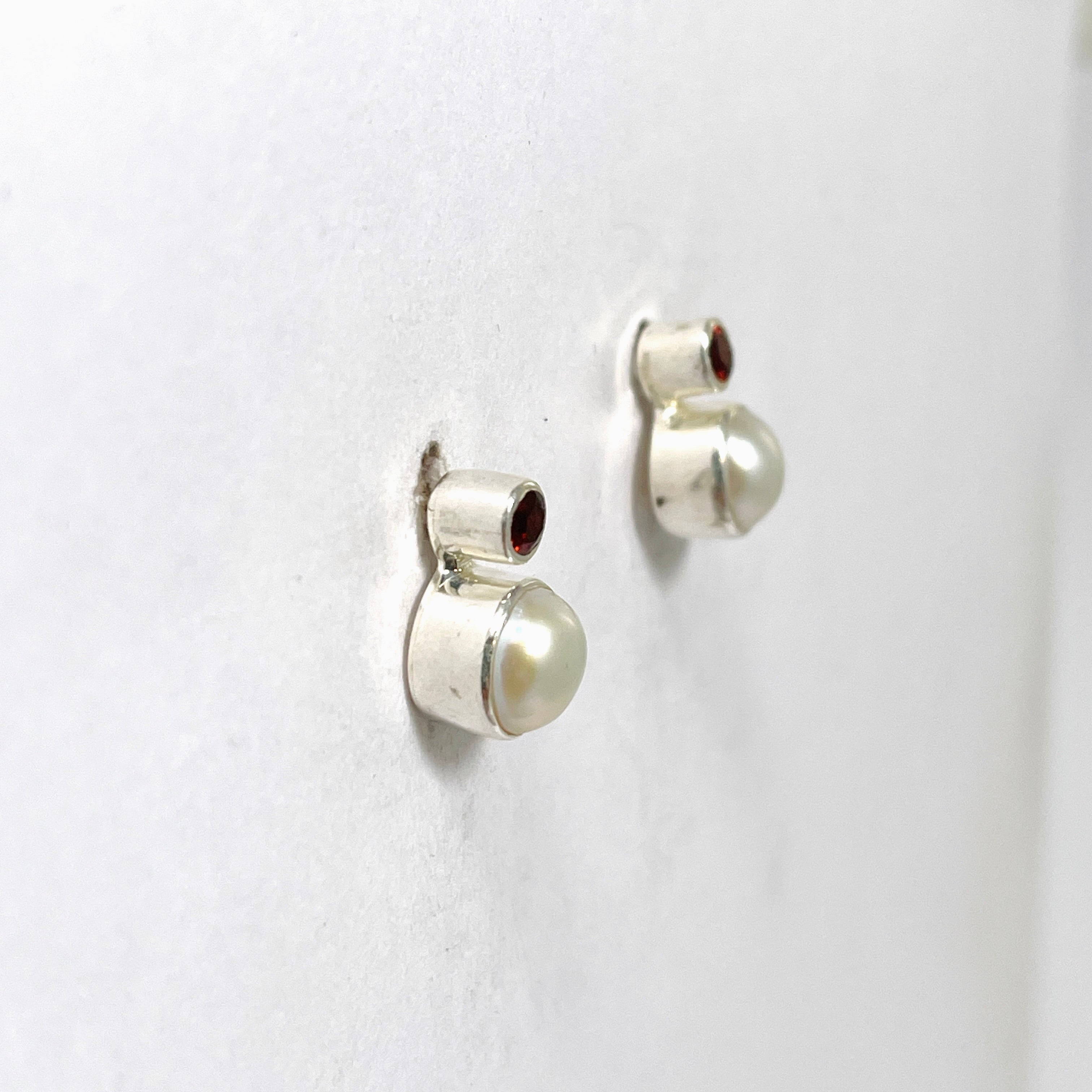 Pearl and Garnet Stud Earrings S259 GAR - Elegant Jewelry for Women, Perfect for Weddings, Parties & Special Occasions