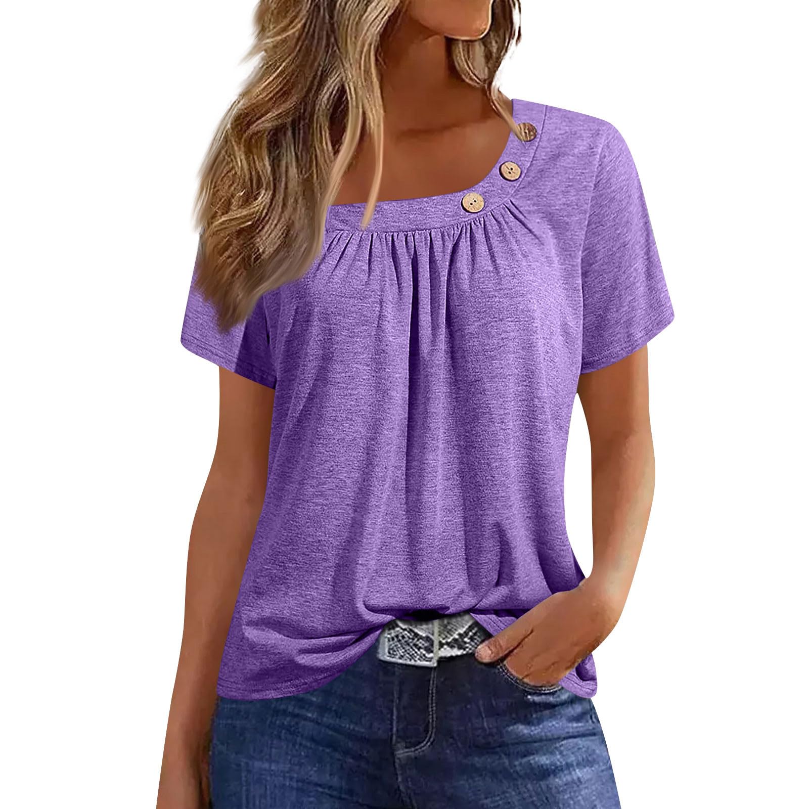 Trendy 2024 Summer Tops for Women - Short Sleeve Button-Down Shirts with Crewneck & V-Neck Styles | Cute Casual Blouses & Dressy Tees for Going Out, Office Wear & Weekend Outfits