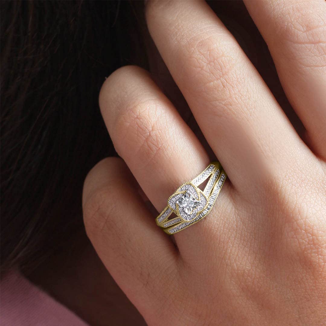 1/5 CT Natural Diamond Bridal Ring Set - 14K & 18K Gold Vermeil Wedding & Engagement Rings for Women | Promise Ring & Halo Ring in White, Yellow or Pink Gold | Perfect for Proposals, Anniversaries & Special Occasions