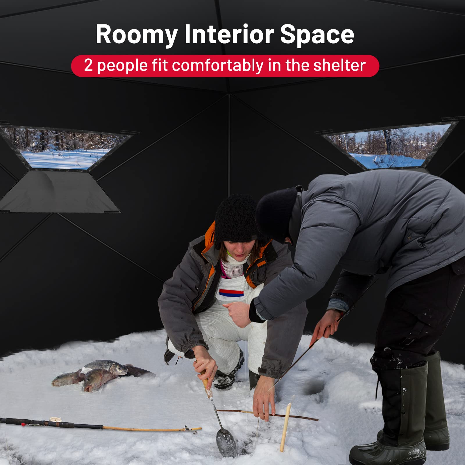 GYMAX Pop-Up Ice Fishing Shelter - Waterproof & Windproof Portable Ice Tent with Carrying Bag, Zippered Door & Ice Anchors - Perfect for Winter Fishing, Hunting & Outdoor Camping Adventures
