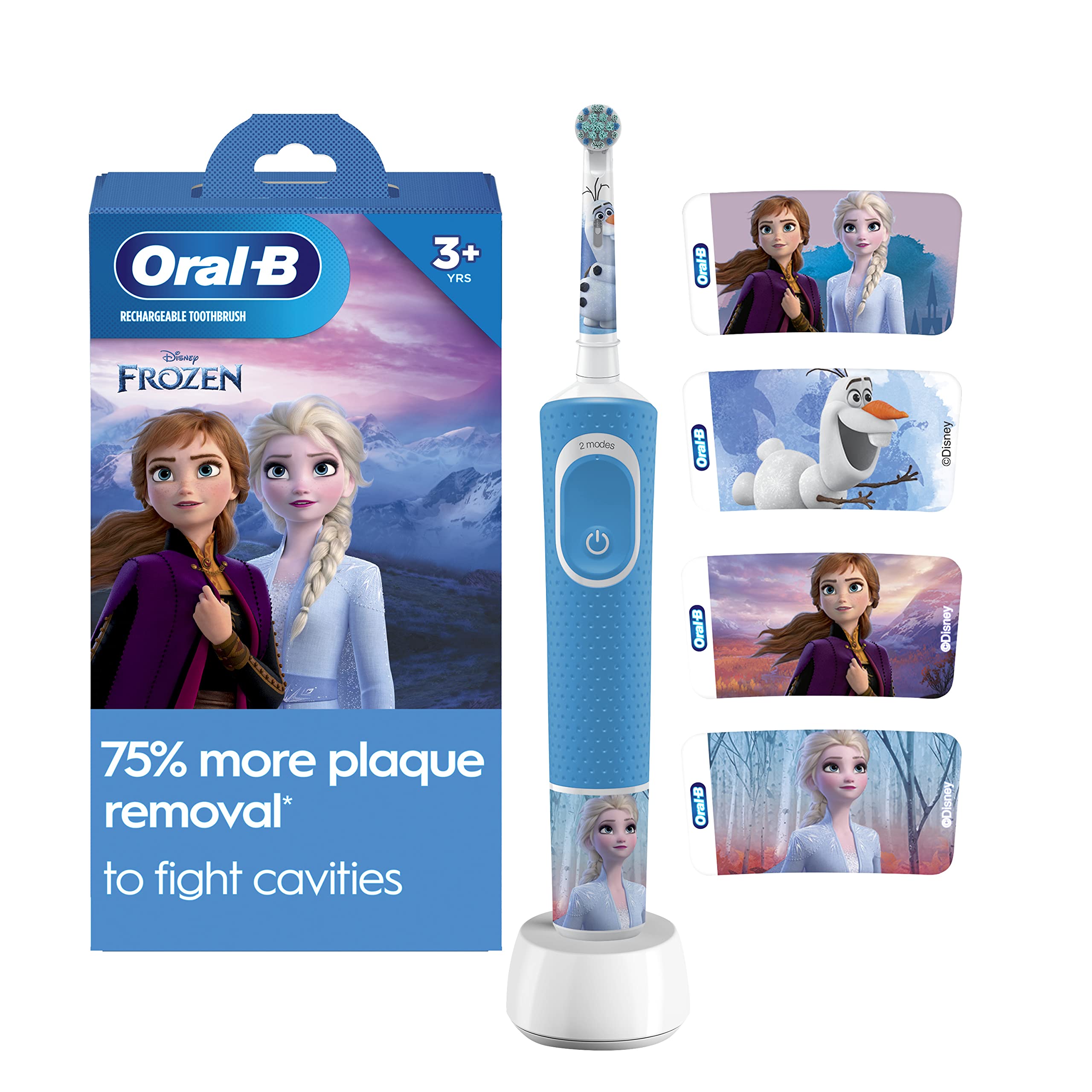 Oral-B Kids Electric Toothbrush with Disney Frozen Characters - Rechargeable Toothbrush for Children Ages 3+ | Gentle Cleaning for Sensitive Teeth, Fun Bathroom Routine for Toddlers & Kids