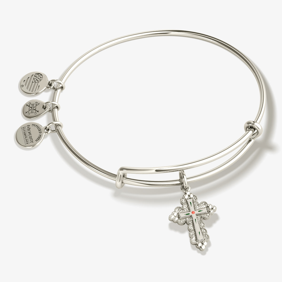 Floral Cross Charm Bangle Bracelet for Women - Elegant Religious Jewelry Gift for Baptism, First Communion & Everyday Wear