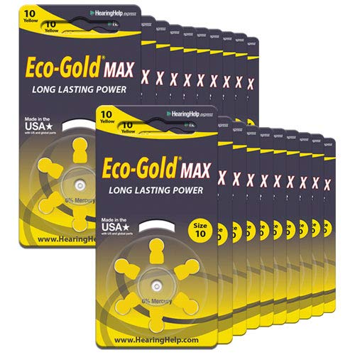 Eco-Gold Max Size 10 Hearing Aid Batteries - 120 Pack | Long-Lasting Zinc-Air Power | Perfect for Hearing Aids, Cochlear Implants & Assistive Listening Devices