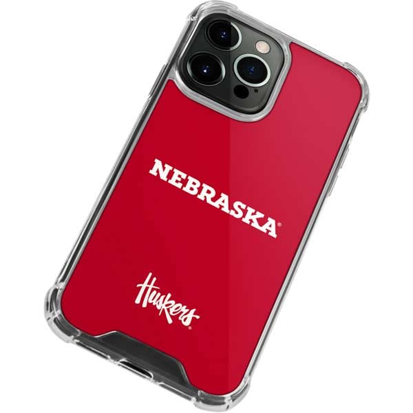 Skinit Clear iPhone 13 Pro Case - Officially Licensed Nebraska Cornhuskers Red Design | Slim Protective Cover for Daily Use & School Spirit