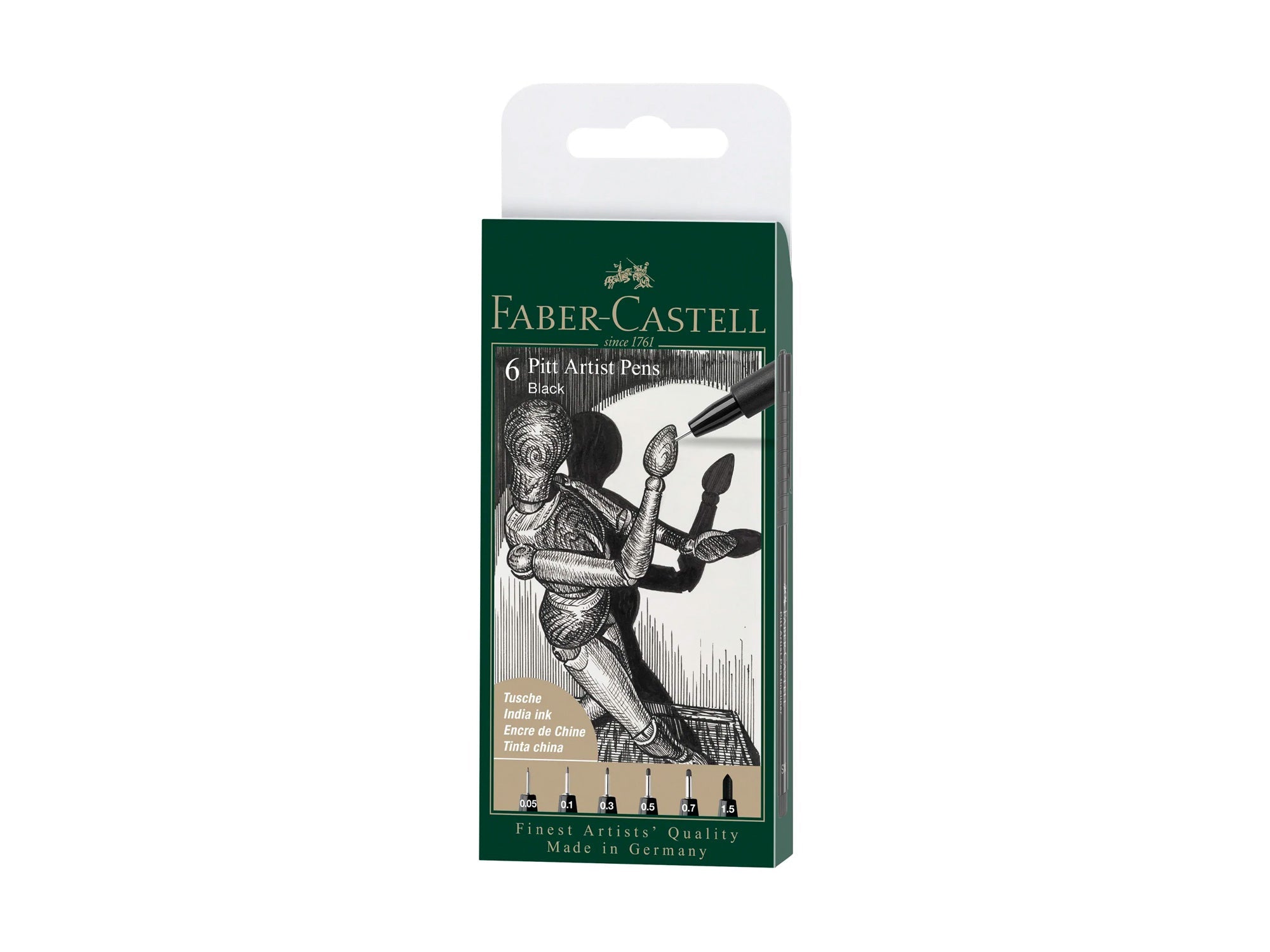 Faber-Castell Pitt Artist Pen Set - Black Ink, 6 Assorted Nibs (Brush, Fine, Medium) for Sketching, Calligraphy & Illustration | Professional Art Supplies for Artists & Designers