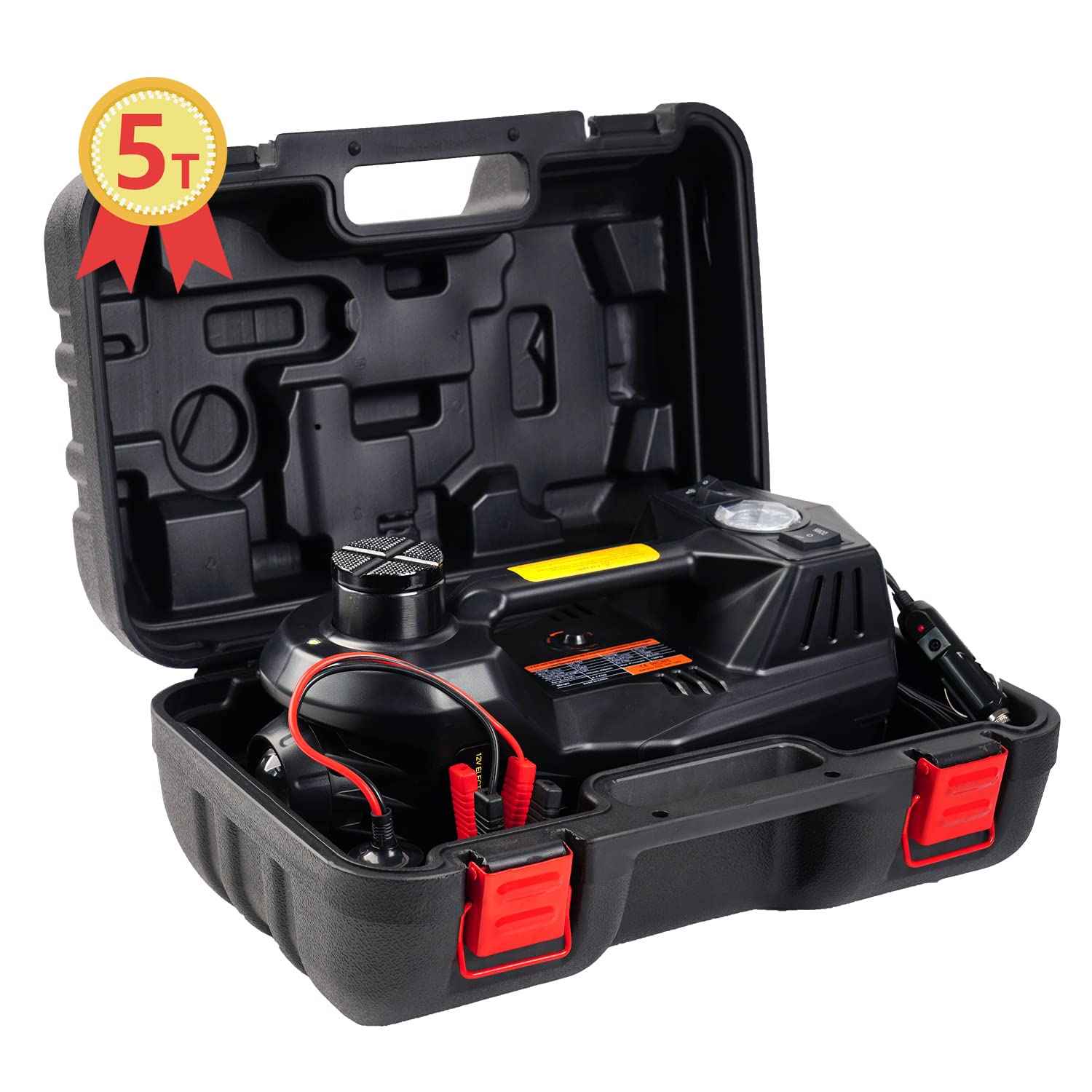 3 Ton & 5 Ton Electric Hydraulic Car Jack Kit - 4-in-1 Auto Floor Jack Stands Set with Built-in Air Compressor for Vehicle, Trailer, Truck Roadside Emergency & Tire Repair (Perfect for Flat Tires, Off-Road Adventures & Garage Maintenance)