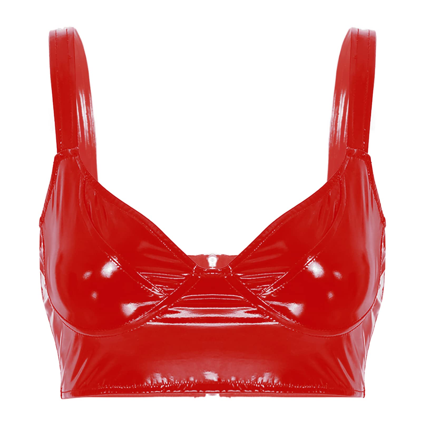 Linjinx Women's Fashion Faux Leather Bralette - Wire-Free No Pad Crop Top for Rave, Dance, Clubwear & Night Out - Perfect for Concerts, Parties, Festivals and Costume Events