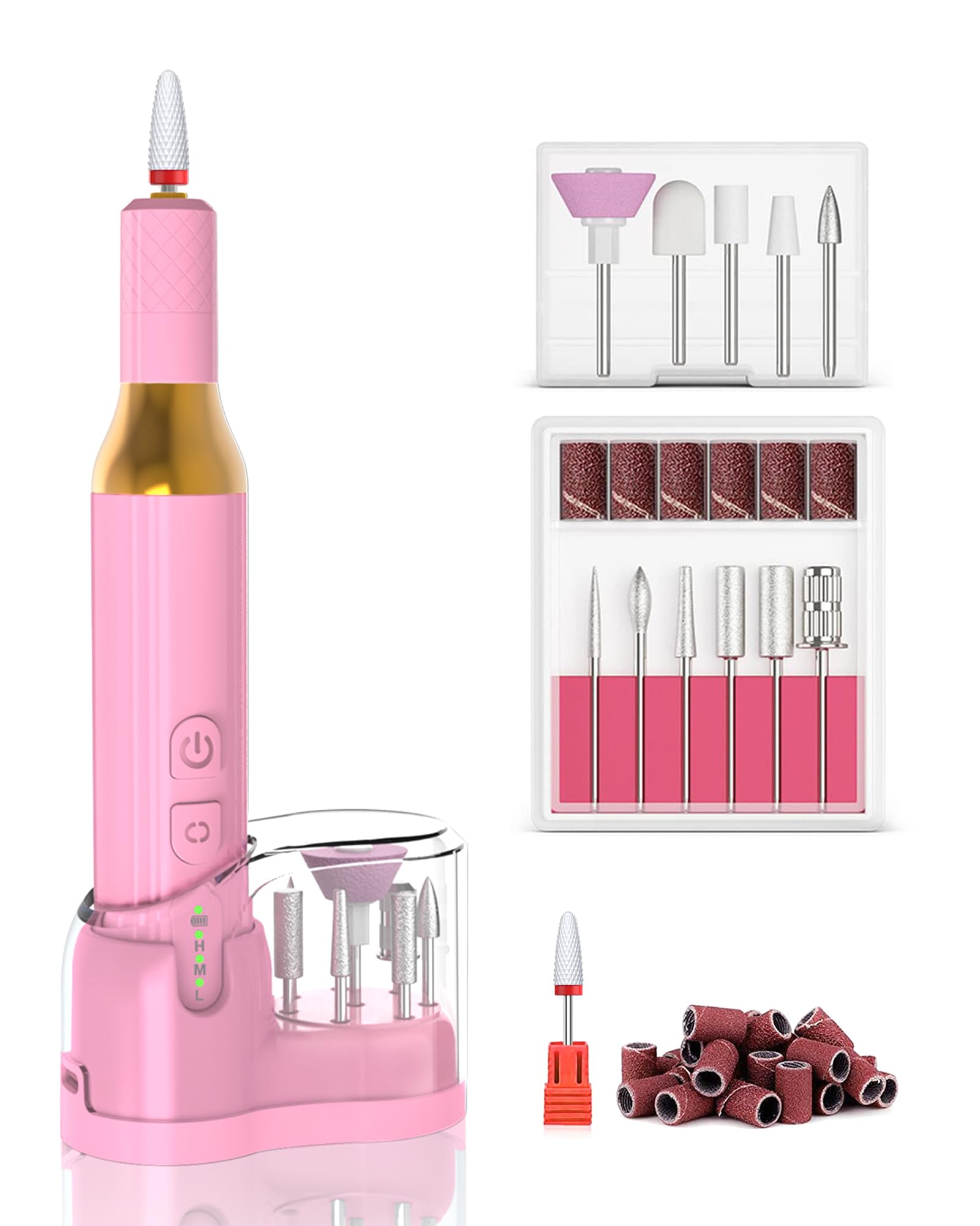 Professional Cordless Electric Nail Drill Kit - Rechargeable Portable Nail File Machine for Gel & Acrylic Nails, Home Salon Manicure Pedicure Tools (Pink) | Perfect for DIY Nail Art, Salon Professionals & At-Home Beauty Care