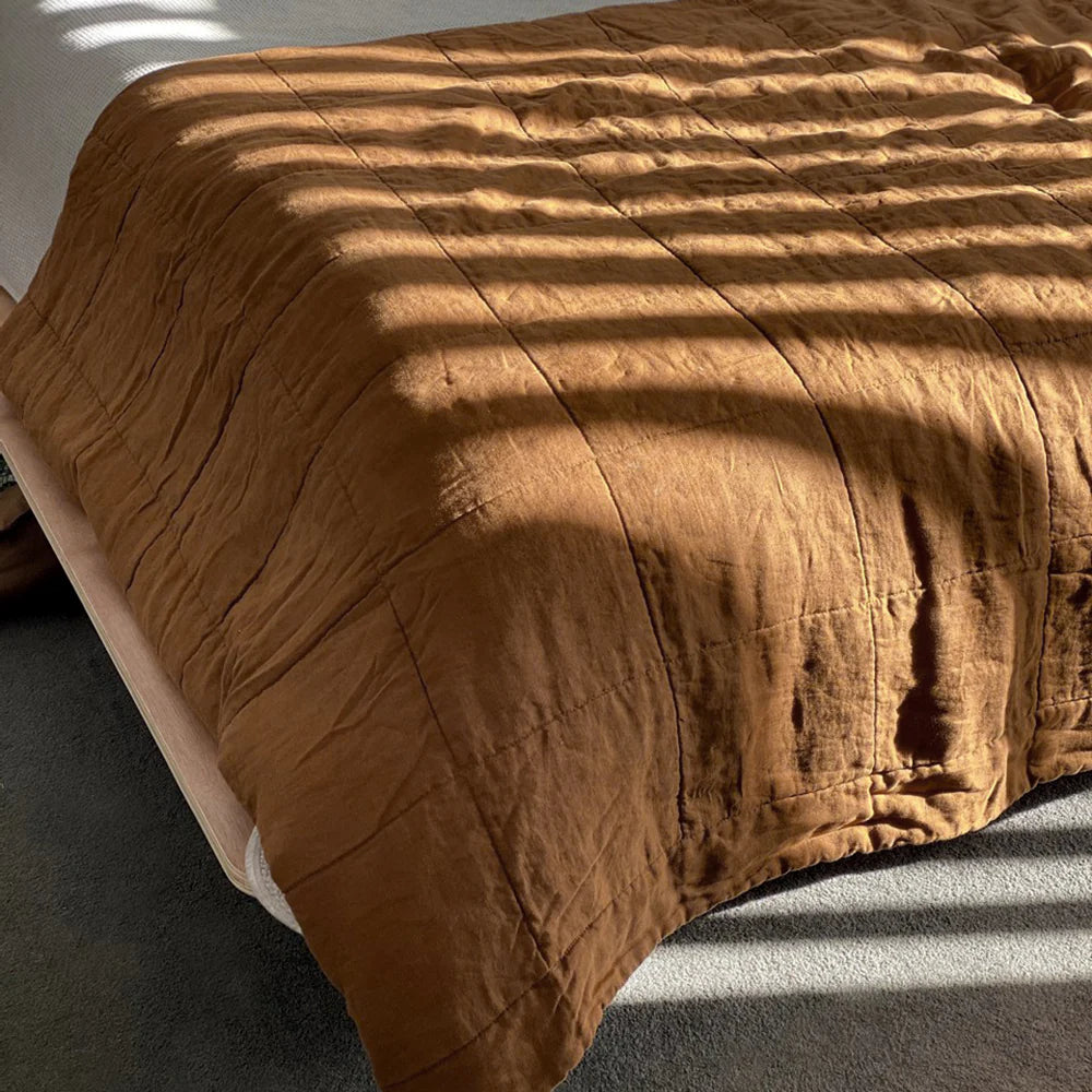 Premium French Flax Linen HAZEL Quilted Coverlet by Bambury - Breathable Bedspread for All Seasons | Perfect for Master Bedroom, Guest Room & Cozy Home Decor