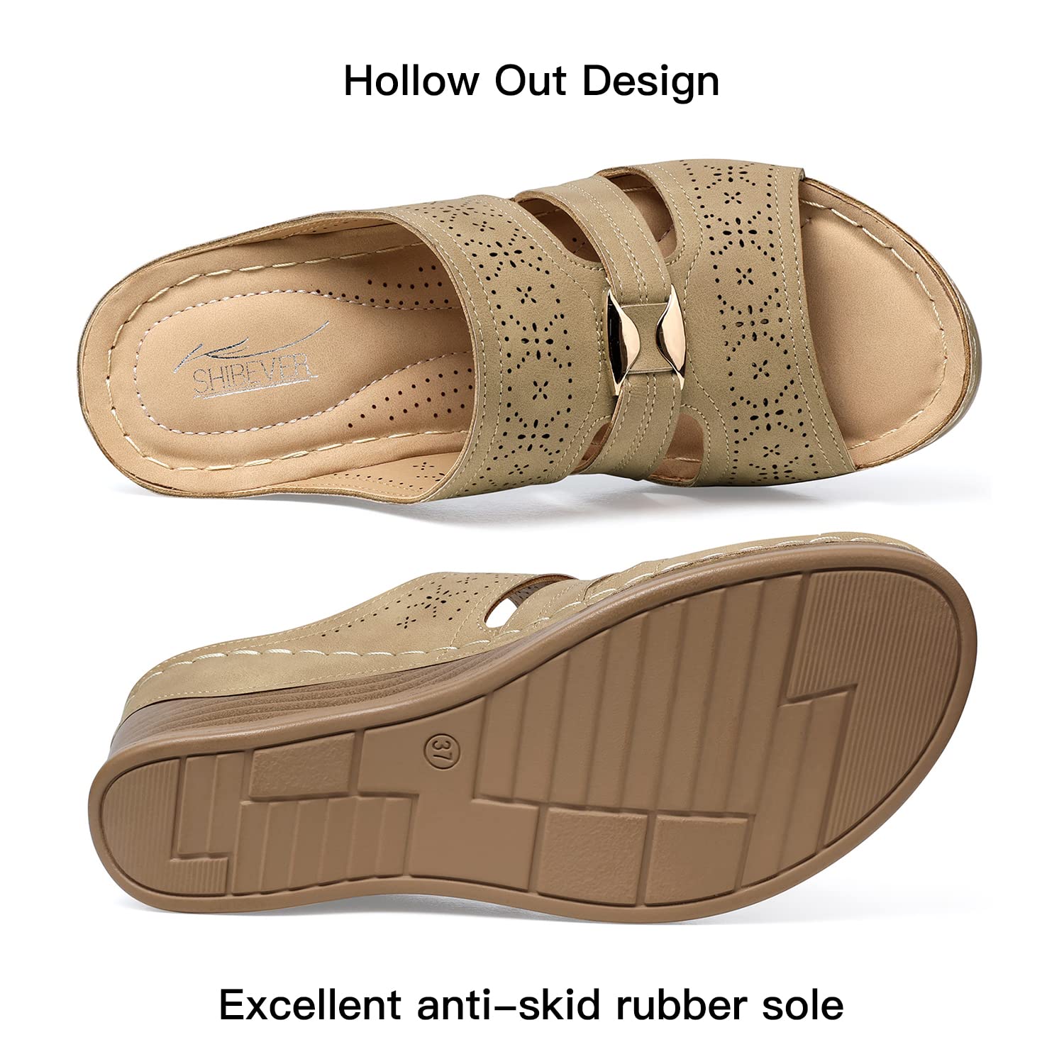 SHIBEVER Women's Hollow Out Slip-On Wedge Sandals - Comfortable Platform Summer Walking Shoes for Beach, Vacation & Casual Outfits