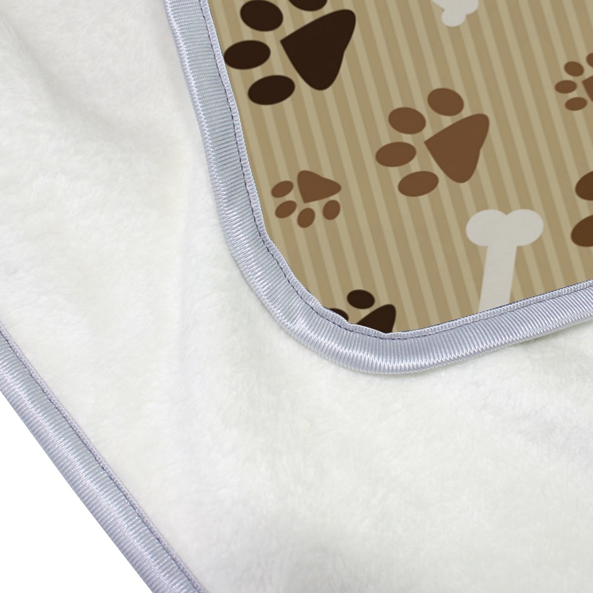 U Life Khaki Striped Dog Paw Prints Soft Fleece Throw Blanket - 60x90 Inch Cozy Blanket for Couch, Sofa & Bed - Perfect for Kids, Men & Women - Ideal for Napping, Lounging & Home Decor