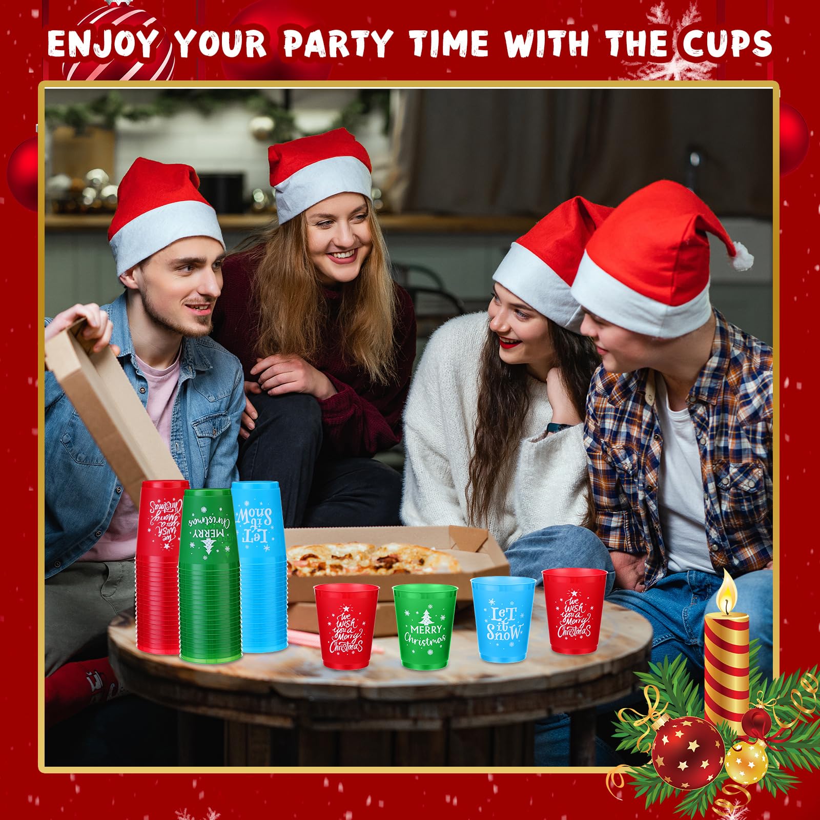 60 Pcs 16oz Reusable Christmas Plastic Cups - Merry Xmas Coffee Mugs for Hot Chocolate, Beer & Ice Cream - Classic Holiday Party Supplies for Christmas, New Year & Winter Celebrations (Great for Office Parties, Family Gatherings & Festive Decorations)