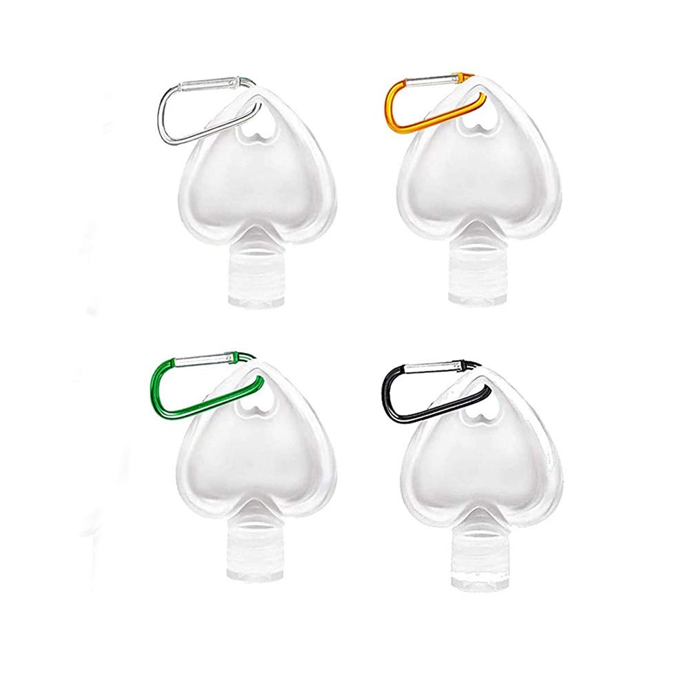 4pcs Heart-Shaped Keychain Refillable Travel Bottles - 50ml/2oz Leakproof Plastic Hand Sanitizer Containers for Hand Soap, Body Wash & Shampoo (Random Colors) - Perfect for Gym, Travel & Everyday Carry