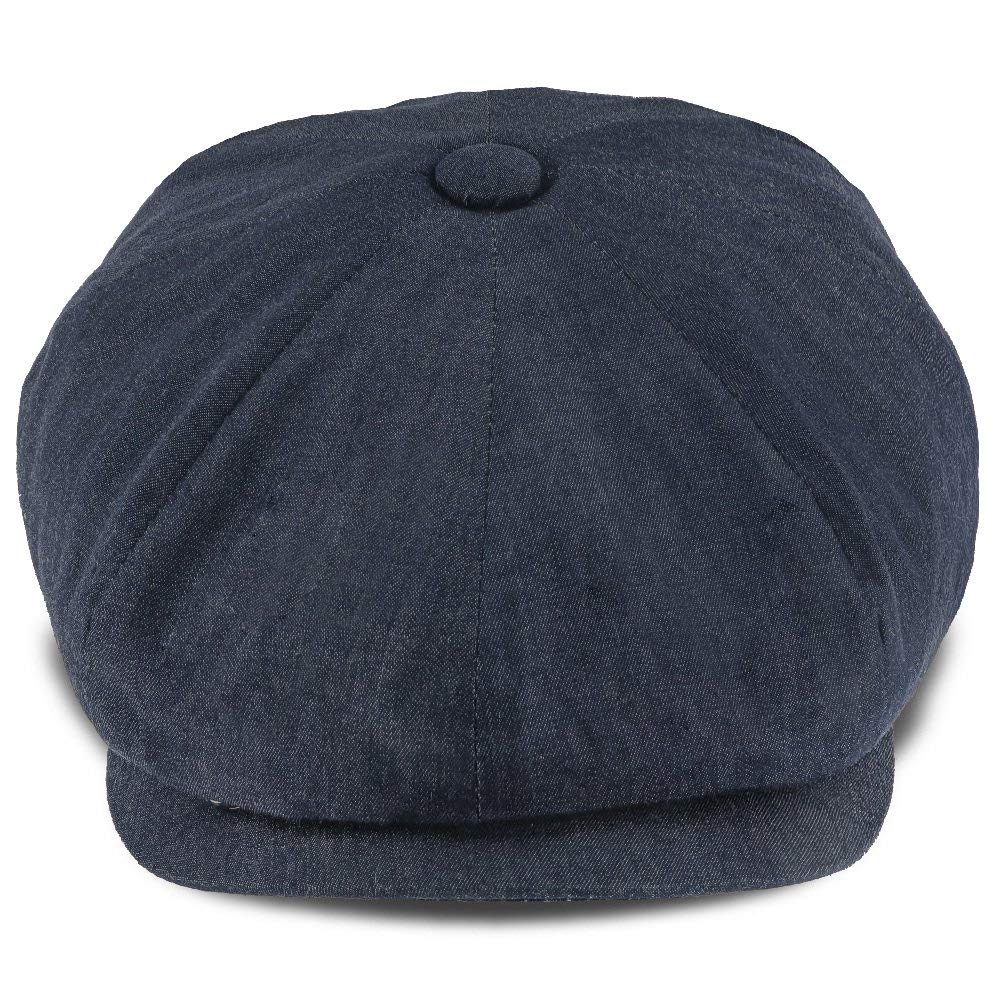 Navy Cotton Newsboy Cap - Denim 8-Panel Hat for Men & Women