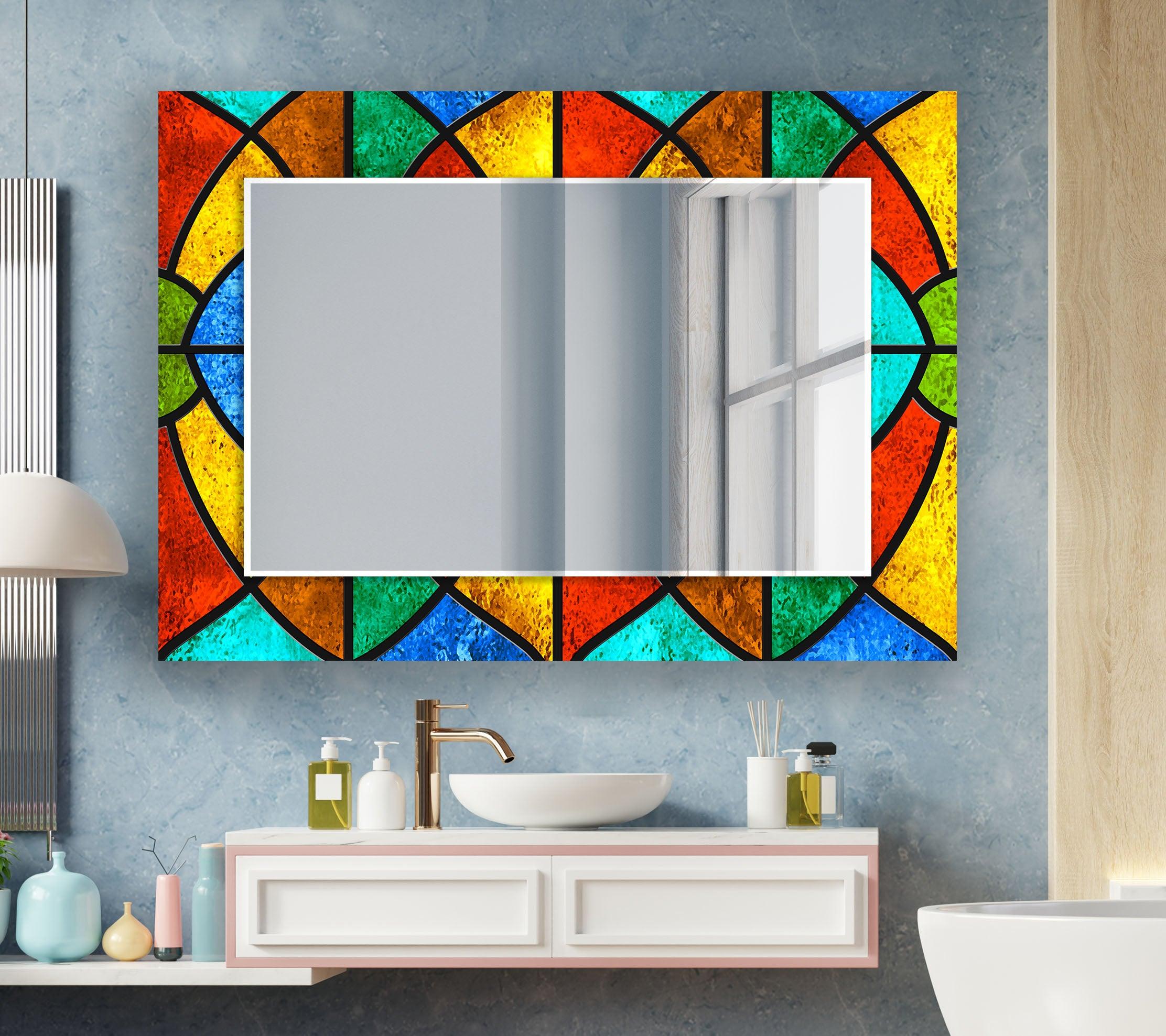 Vibrant Stained Geometric Wall Mirror - Modern Decorative Accent for Living Room, Bedroom & Entryway