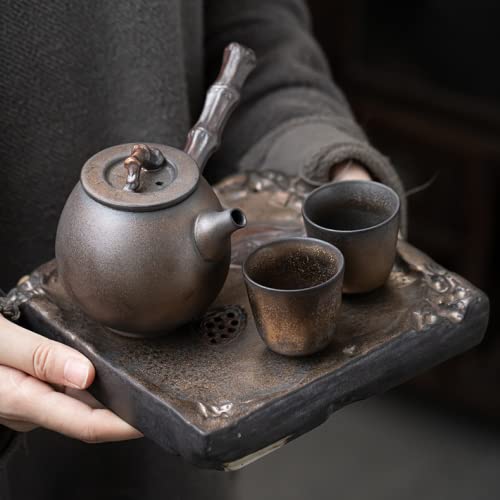 Vintage Japanese Style Porcelain Teapot Set with Iron Clay Teapot, Tea Tray & Cups - Chinese Ceramic Tea Set for Home, Office & Gift Giving