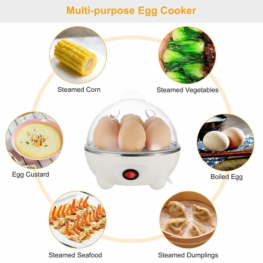 Hemoton 7-Egg Electric Egg Cooker - Rapid Boiling, Auto Shut Off, Easy-to-Use Egg Steamer for Perfect Soft/Medium/Hard Boiled Eggs - Ideal for Home Kitchen, Breakfast Meal Prep & Healthy Cooking (US Plug)