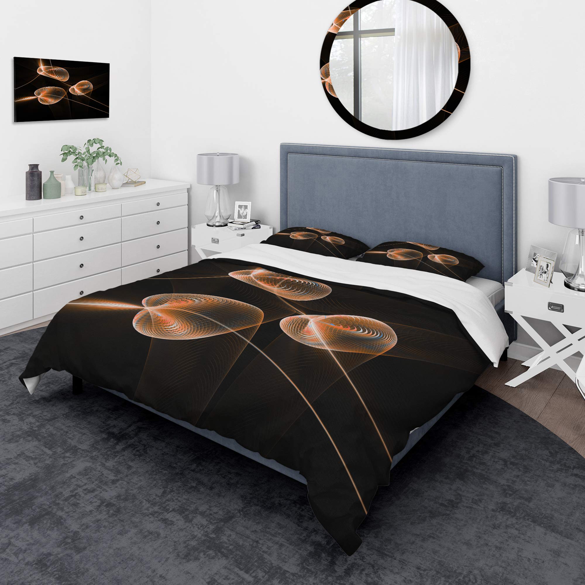Fractal Pink Orchids Nautical & Coastal Duvet Cover Set - Twin Size Floral Bedding (3-Piece) | Soft & Breathable All-Season Comforter Cover | Perfect for Beach House, Guest Room & Coastal-Themed Decor