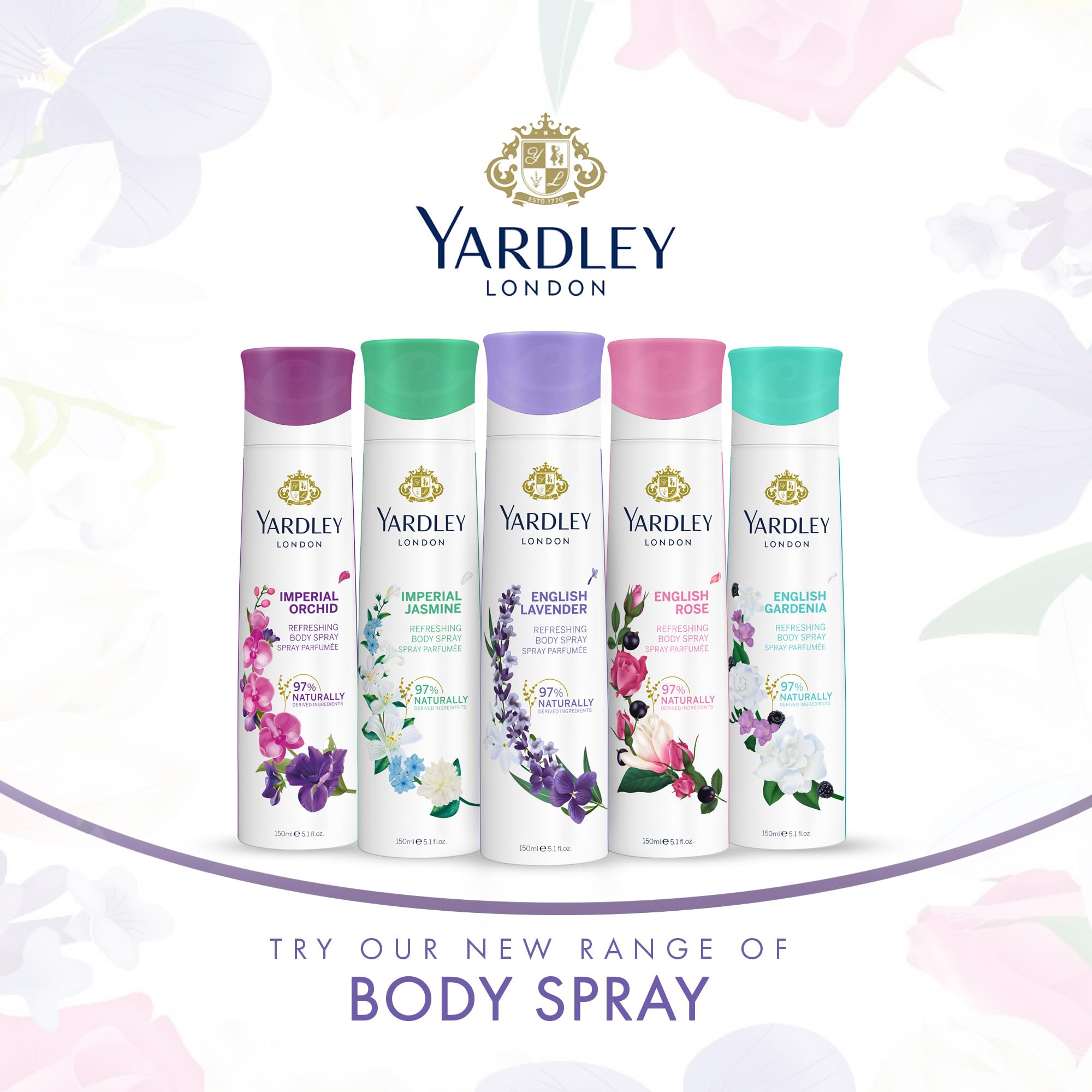 Yardley English Rose Body Spray for Women - 5.1 Fl Oz (151ml) - Floral Fragrance, Long-Lasting Freshness - Perfect for Daily Use, Work & Special Occasions