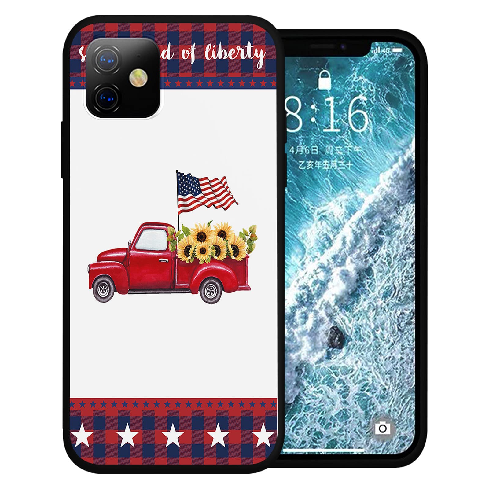 Shockproof Silicone Phone Case for iPhone 11 - Patriotic Independence Day Truck Pull Design with Sunflower & American Flag | Full Body Protection, Anti-Scratch & Drop Proof Cover for Everyday Use, Outdoor Activities & Travel