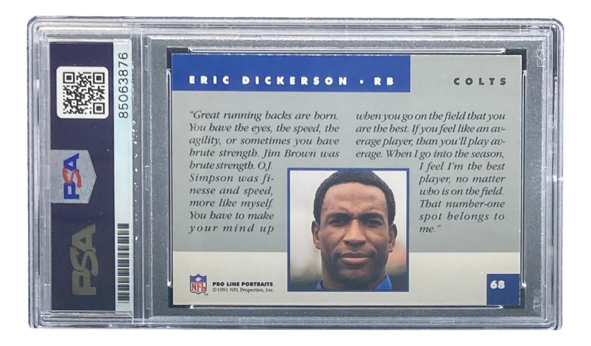 Eric Dickerson Autographed 1991 Pro Line #68 Indianapolis Colts NFL Trading Card - PSA/DNA Certified Mint 9 Condition - Perfect for Sports Memorabilia Collectors and Football Fans Display