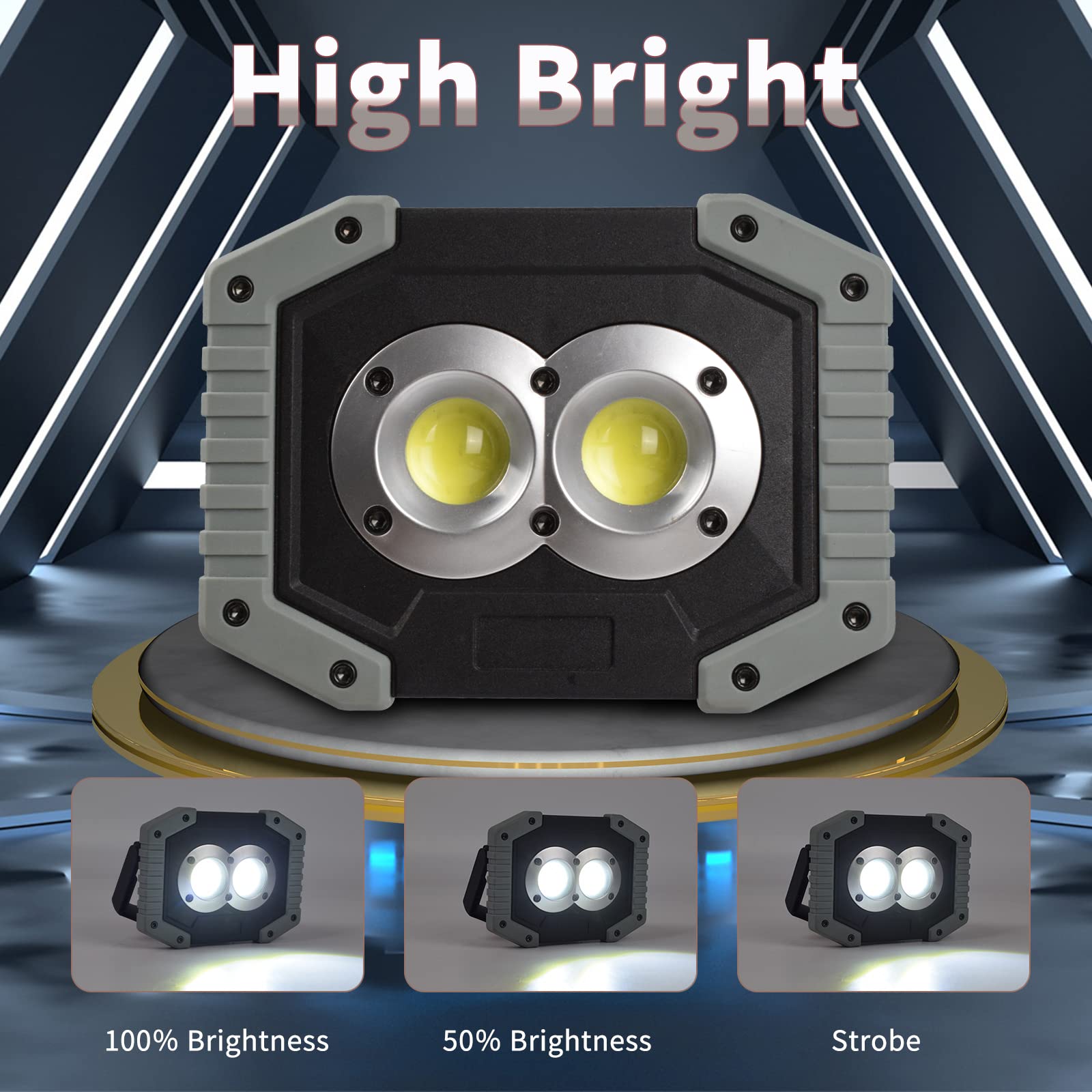 OTYTY 2-Pack LED Work Light - 30W 1500LM Rechargeable Magnetic Flood Light with 4200mAh Battery - Portable Lighting for Camping, Car Repair, Emergency, Garage & Outdoor Activities (W839 Grey)