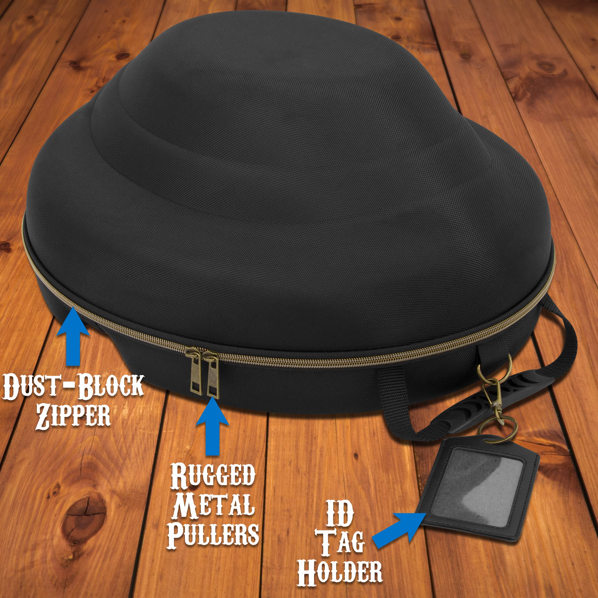 CASEMATIX Cowboy Hat Storage Box - Hard Shell Travel Case with Carry Strap, ID Slot & Foam Insert for Brims Up to 4.75