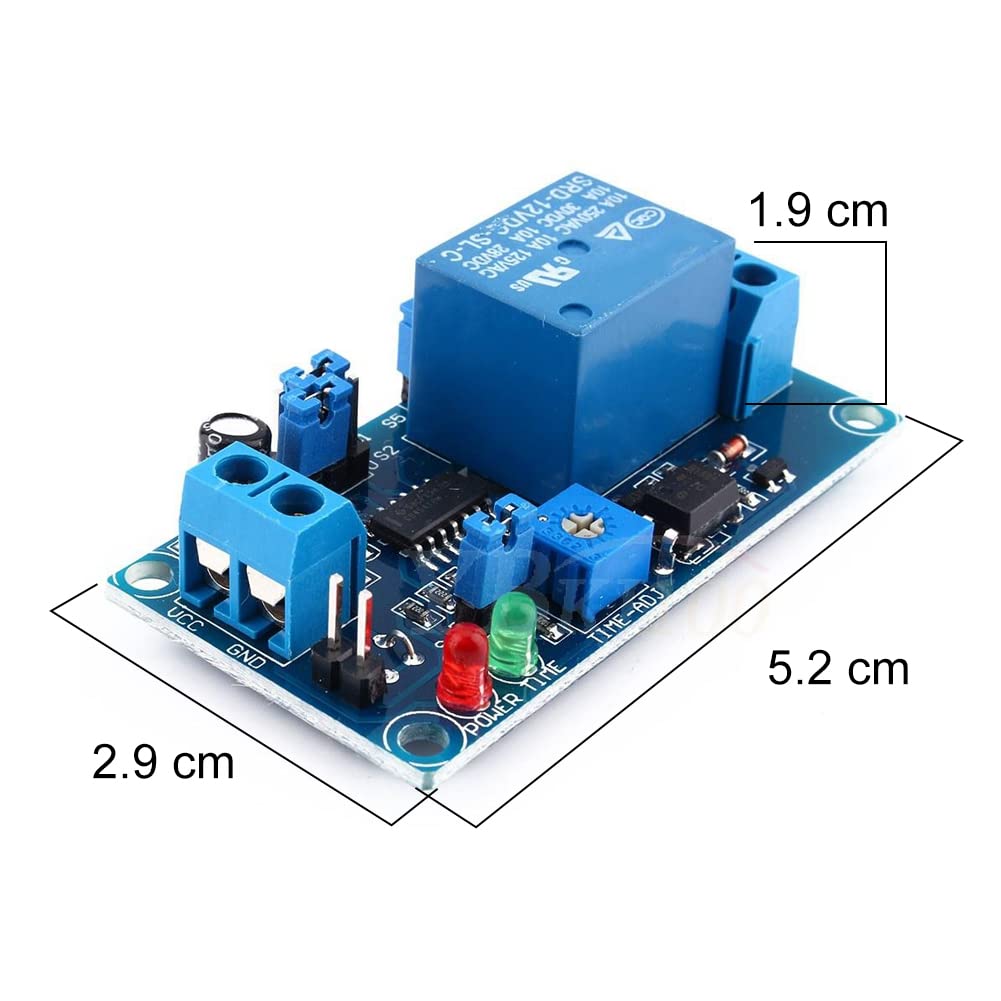 12V DC Delay Relay Timer Switch Module - Adjustable On/Off Delay Circuit with Anti-Power Reversal Diode (2.16x1.18 inch) for Automotive, Home Automation, and DIY Electronics Projects