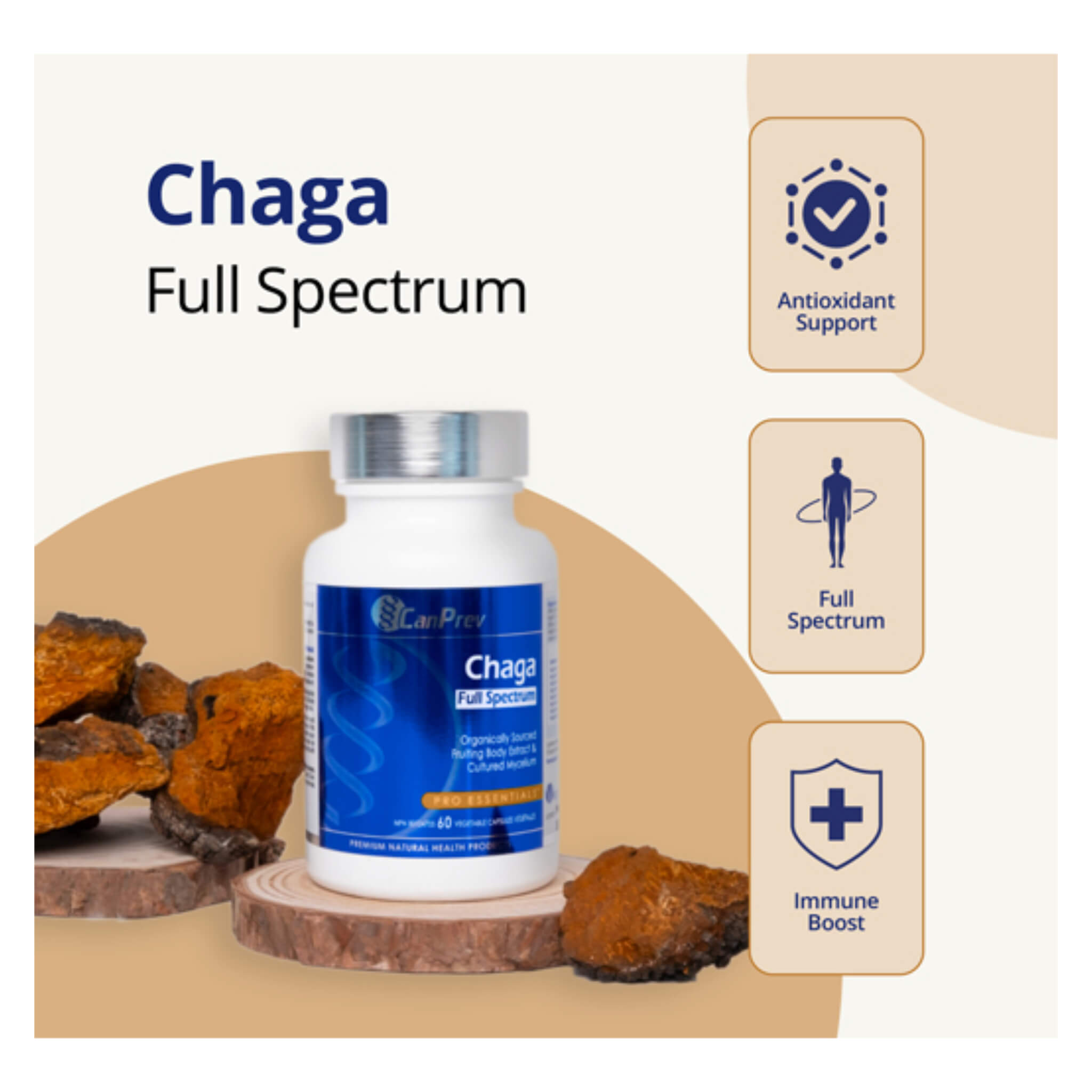 Organic Chaga Mushroom Extract Powder - Full Spectrum Immune Support Supplement for Wellness & Energy Boost - Perfect for Tea, Coffee, and Smoothies