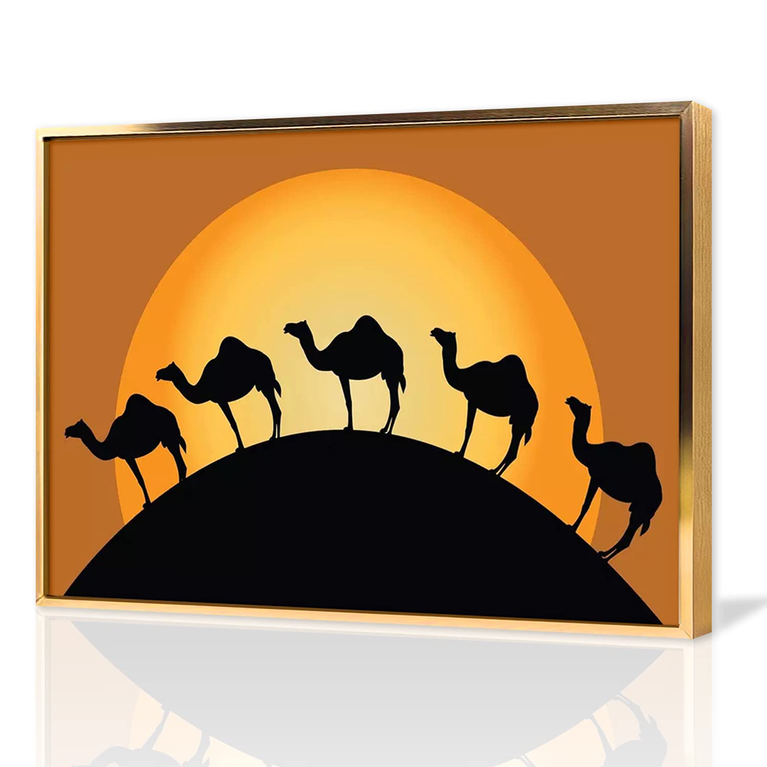 Minimalist Camel Wall Art Canvas Print - Watercolor & Oil Painting Contemporary Decor for Living Room, Bedroom, Office - 16x24 Inch Gold Metal Framed Poster (Set of 1) - Perfect for Boho Home Decor, Modern Office Wall Art & Kitchen Wall Decoration