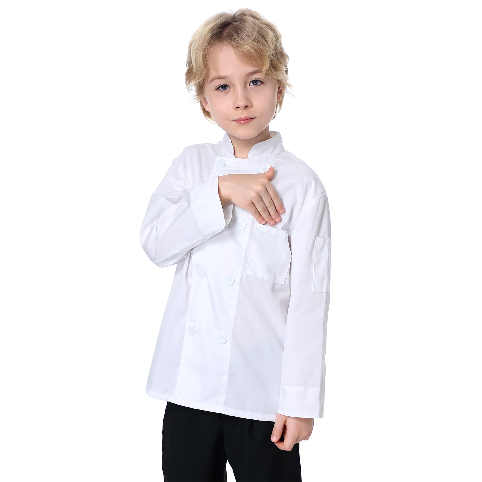 TopTie Kids Chef Coat - Professional Cooking Uniform for Boys & Girls - Halloween Costume & Role Play - Perfect for Cooking Classes, Birthday Parties & Dress-Up Fun