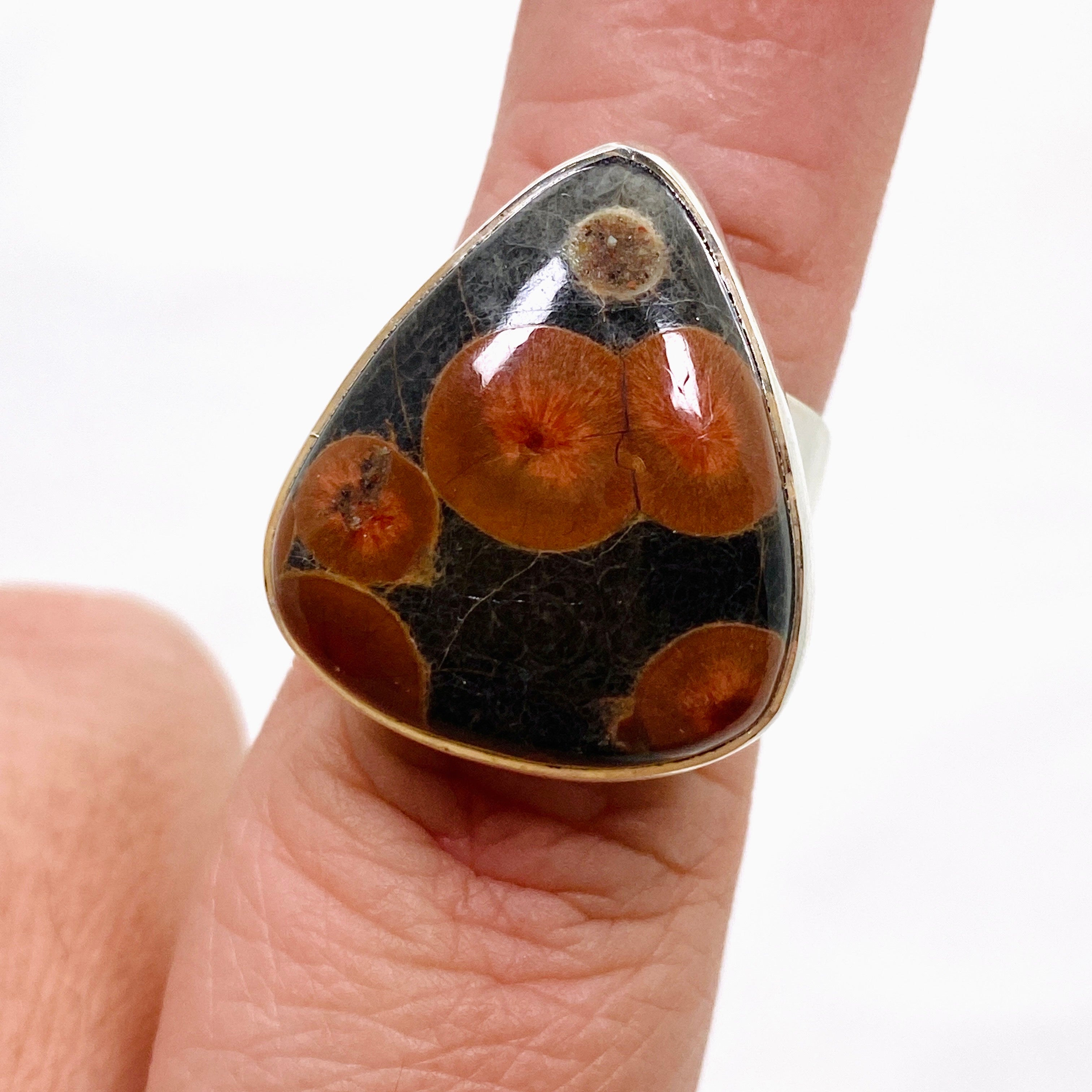 Natural Peanut Obsidian Perlite Teardrop Cabochon Ring - Size 7 - KRGJ3348 - Perfect for Boho Jewelry, Healing Crystal Collection & Spiritual Gift Giving