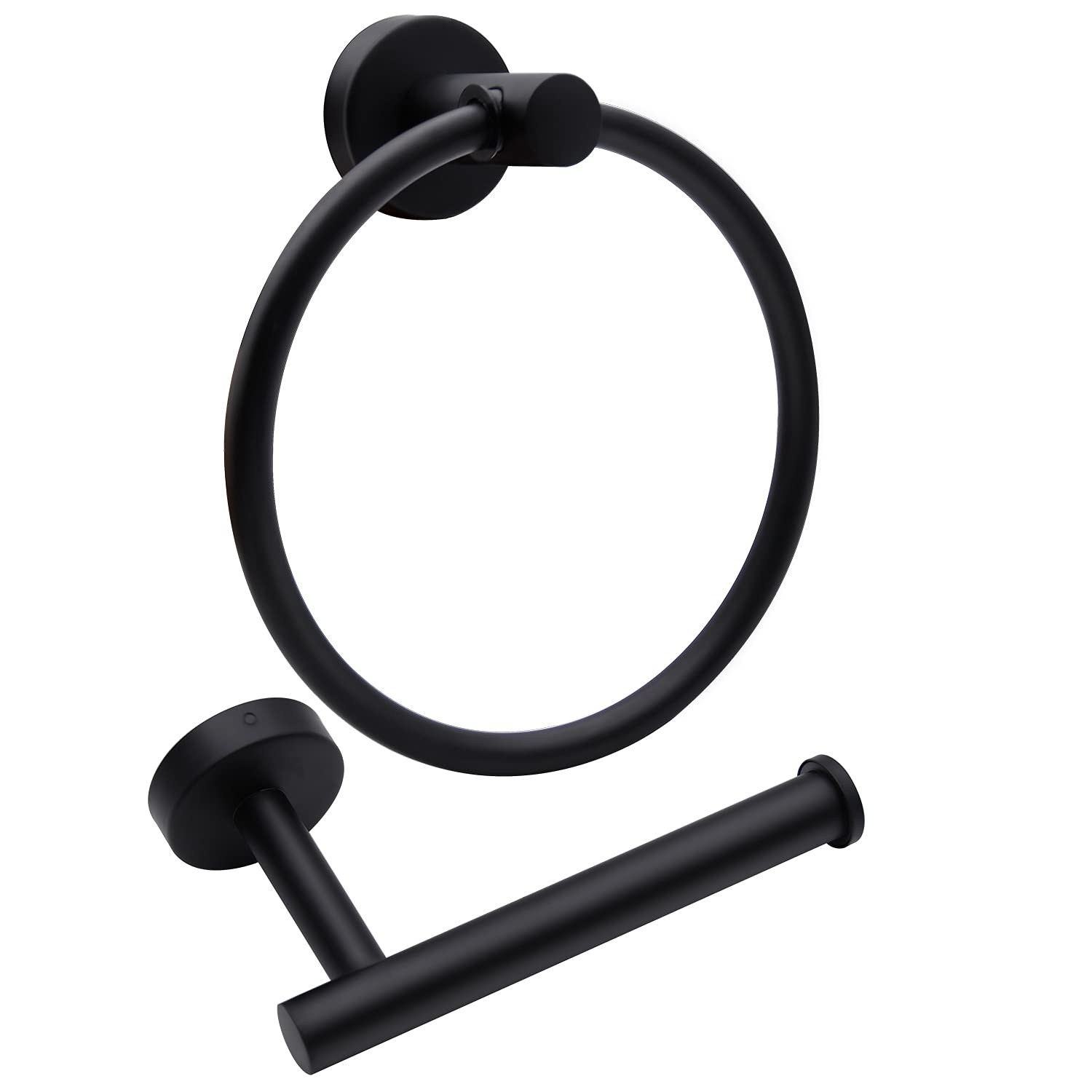 Premium Matte Black Toilet Paper Holder & Towel Ring Set - Heavy Duty Stainless Steel Bathroom Hardware Kit with Mounting Hardware - Modern Towel Hanger for Bathroom & Kitchen Decor (2-Piece Set) - Perfect for Small Spaces & Guest Bathrooms
