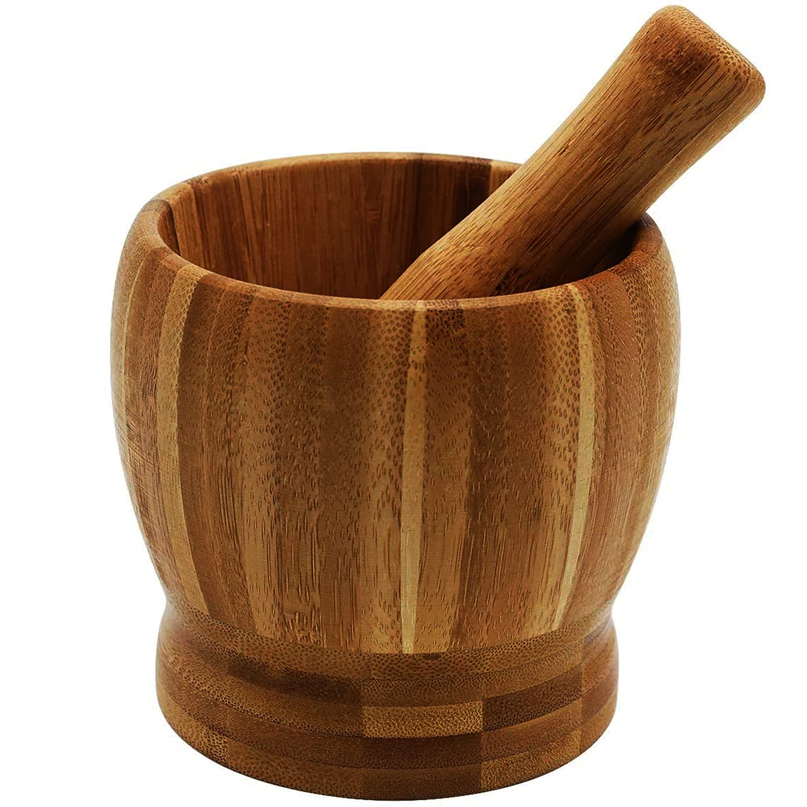 Premium Bamboo Mortar and Pestle Set - Natural Wood Guacamole Bowl, Garlic Crusher, Spice Grinder for Kitchen - Large Molcajete for Mexican Cooking, Herb Mixing & Food Prep (Ideal for Guacamole, Salsa & Spice Grinding)