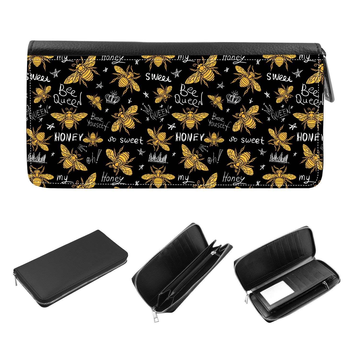 RFID Blocking Women's Wallet Phone Clutch - Honey Bee Pattern for Travel & Shopping