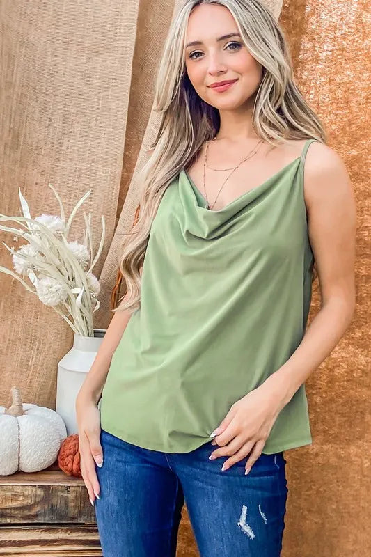 And The Why Cowl Neck Cami Top - Women's Elegant Loose Fit Tank Top with Soft Stretchy Fabric for Casual Wear, Layering or Night Out