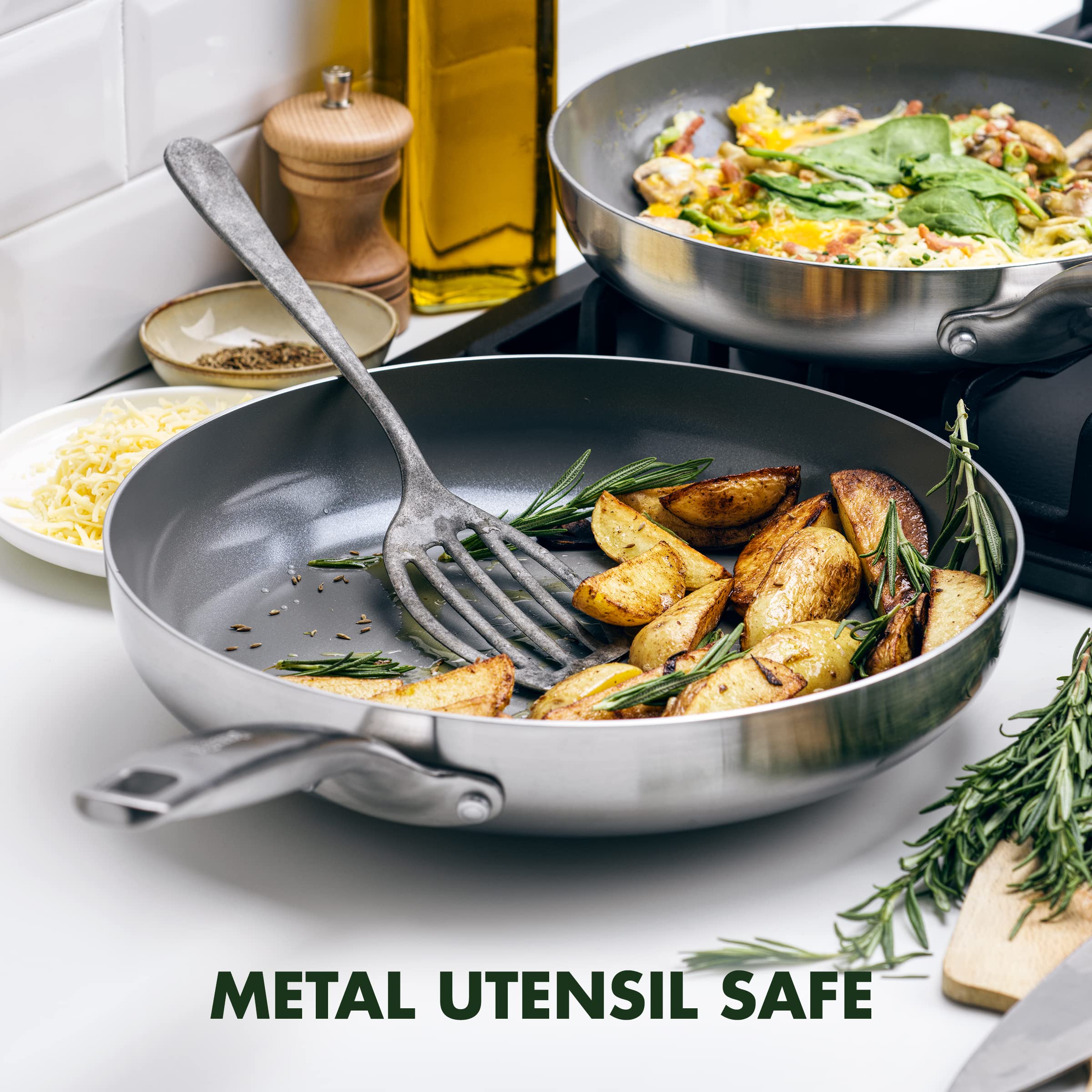 GreenPan Chatham 12-Piece Tri-Ply Stainless Steel Cookware Set - PFAS & PFOA-Free Healthy Ceramic Nonstick Coating, Induction Compatible, Oven & Dishwasher Safe for Everyday Cooking & Professional Kitchens