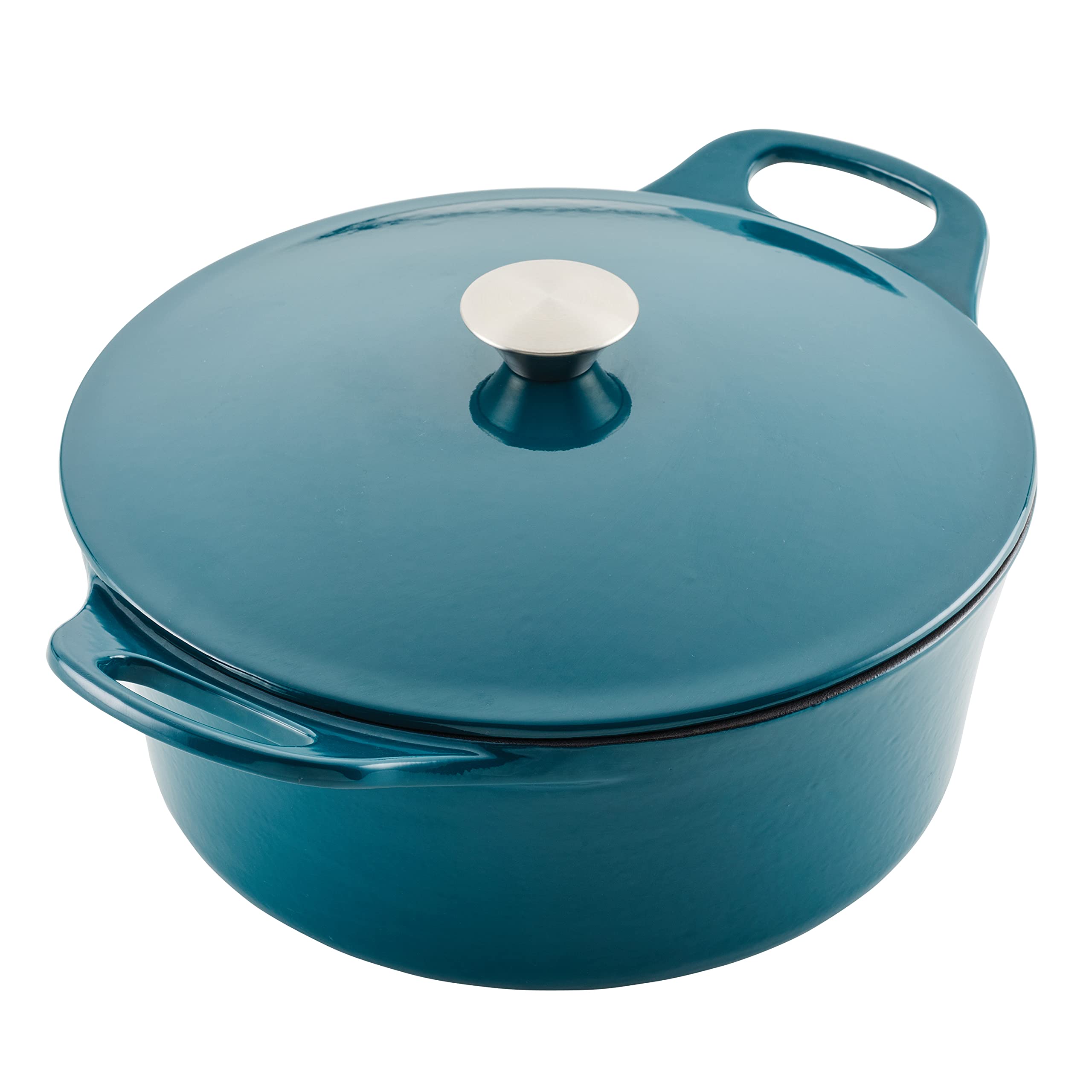 Rachael Ray Enameled Cast Iron Dutch Oven with Lid - 5 Quart, Teal Blue - Perfect for Soups, Stews, Braising & Baking - Stovetop to Oven Safe