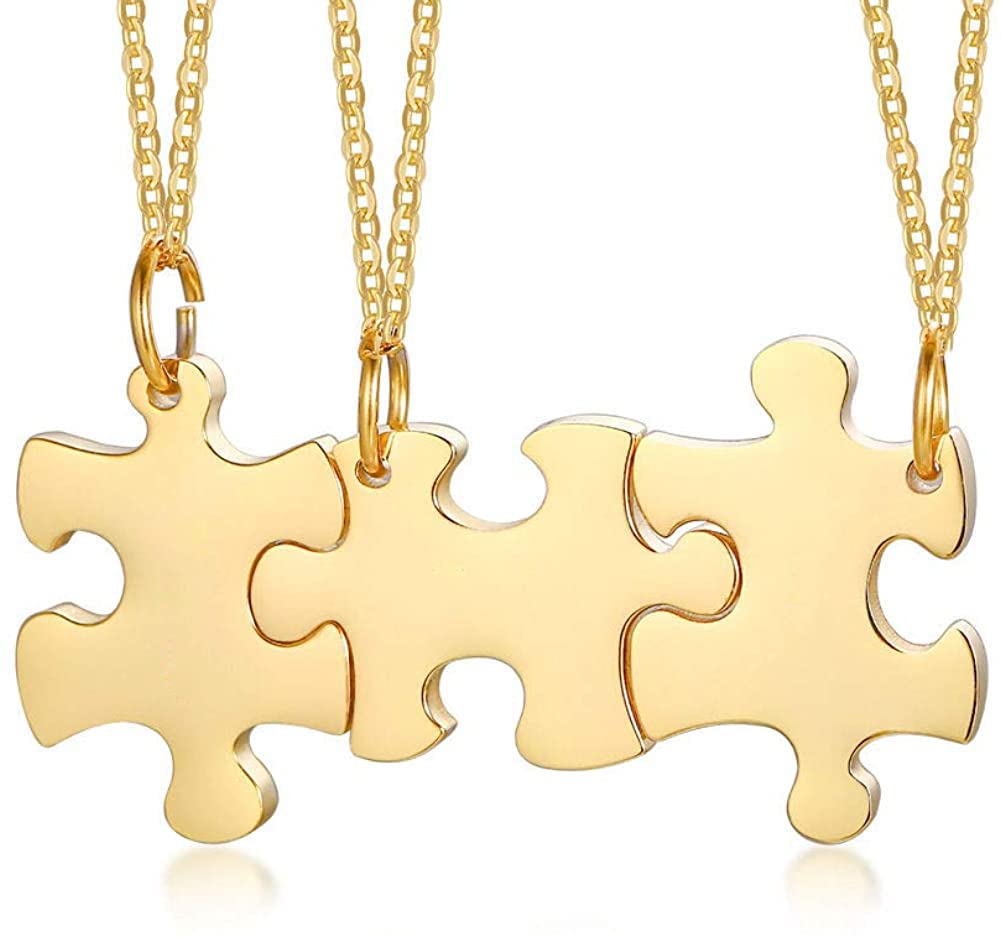 Personalized 3-Piece Friendship Necklace Set - Moon Sun Star Puzzle Pendant for Best Friends & Bridesmaids Gifts