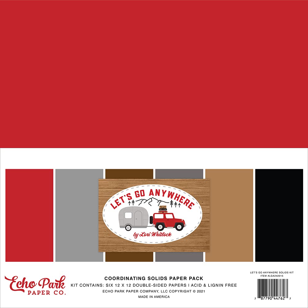 Let's Go Anywhere Scrapbook Paper Bundle - 12x12 Solid Paper Pack & 6x6 Double Sided Paper Pack for DIY Crafts, Card Making, and Memory Albums