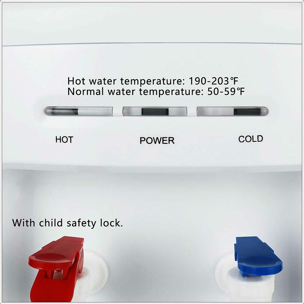 White Modern Top Loading 5 Gallon Water Cooler Dispenser with Hot & Cold Settings - Freestanding Electric Countertop for Home & Office - Storage Cabinet, Plastic & Stainless Steel (11.22